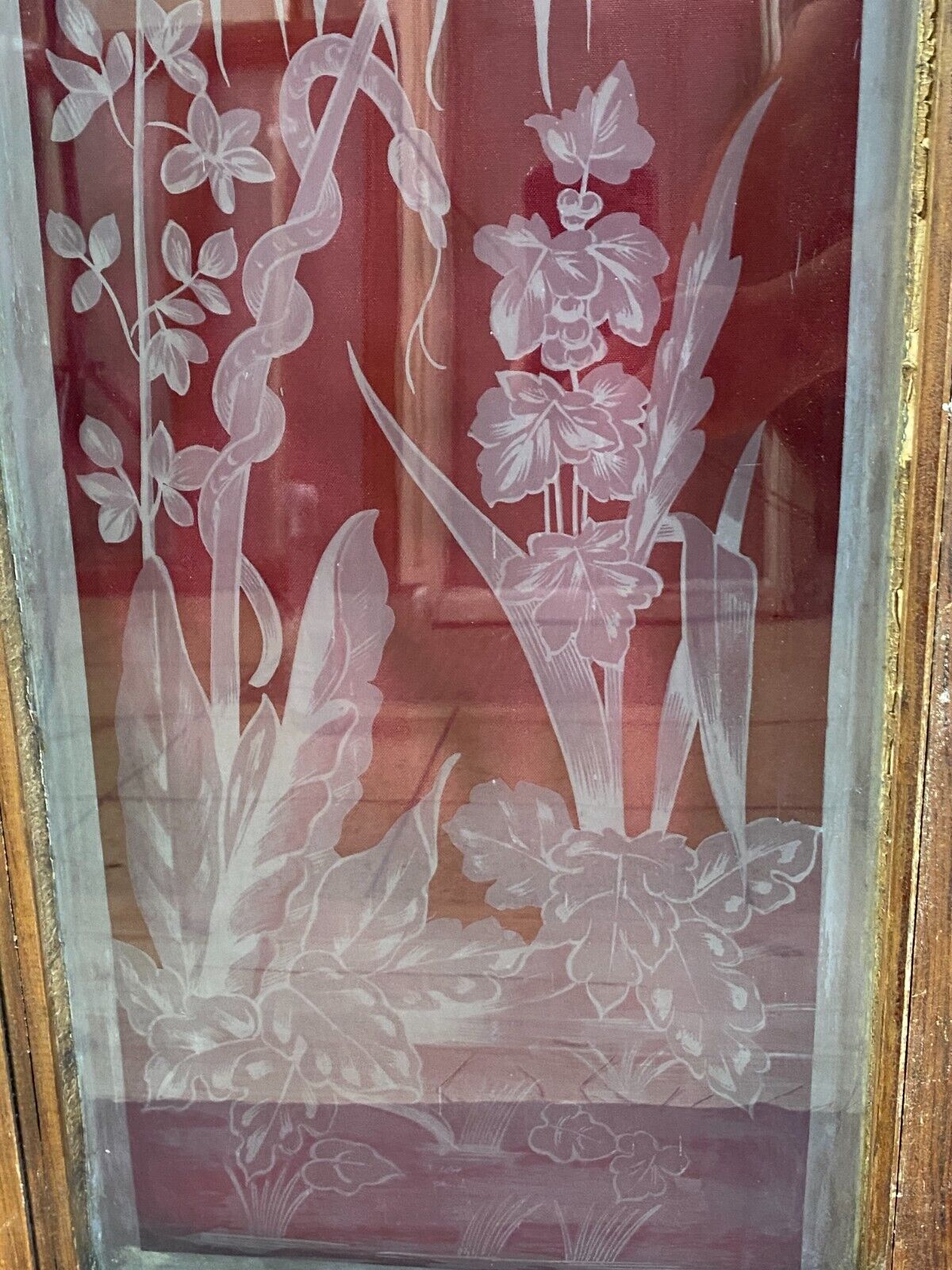 ANTIKE DOPPEL GLASSCHEIBE JUGENDSTIL UM 1890 SCHLANGE PALMEN – Bild 6