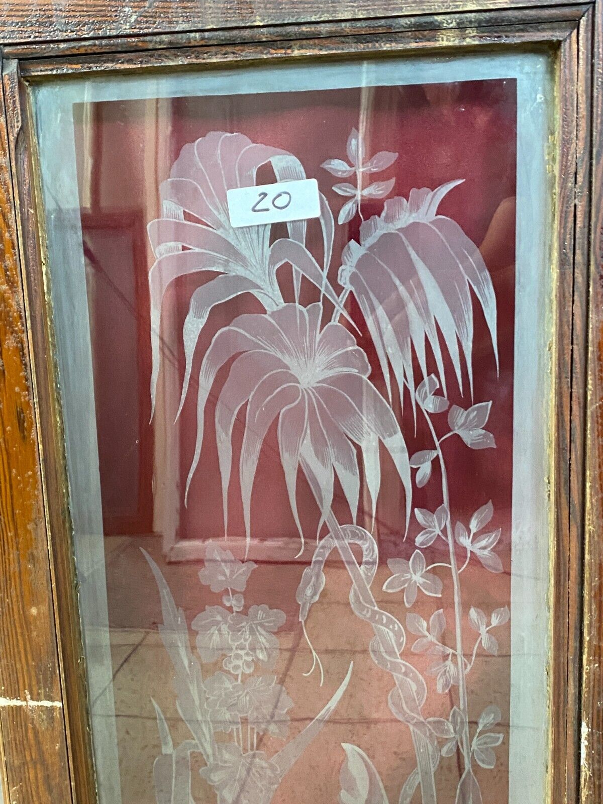 ANTIKE DOPPEL GLASSCHEIBE JUGENDSTIL UM 1890 SCHLANGE PALMEN – Bild 7