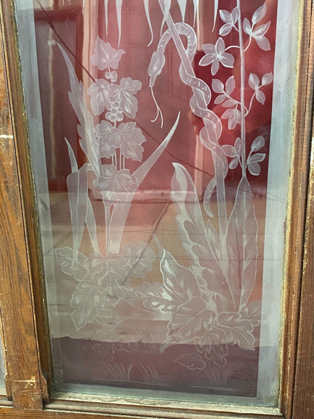 ANTIKE DOPPEL GLASSCHEIBE JUGENDSTIL UM 1890 SCHLANGE PALMEN – Bild 8