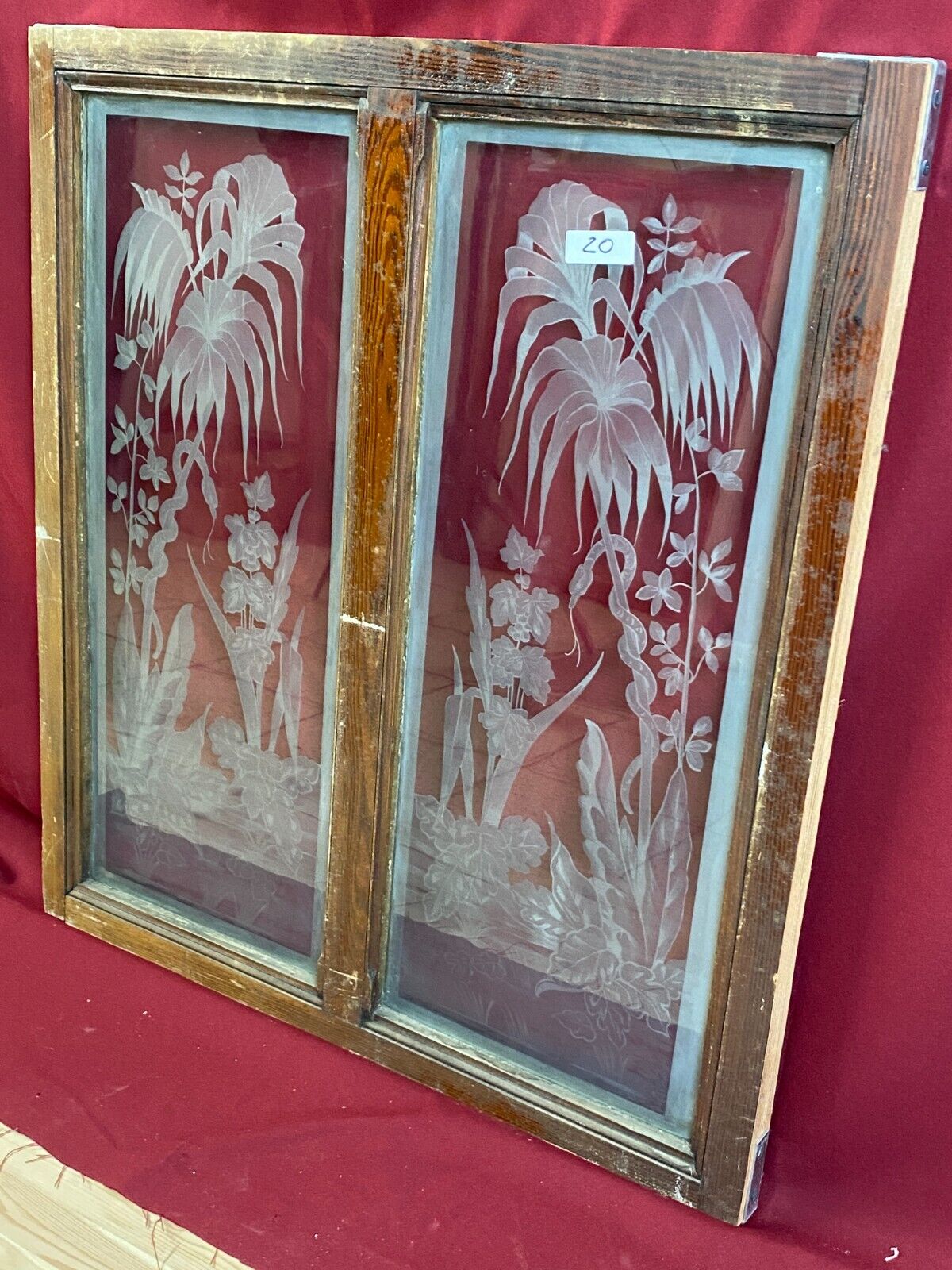 ANTIKE DOPPEL GLASSCHEIBE JUGENDSTIL UM 1890 SCHLANGE PALMEN – Bild 9