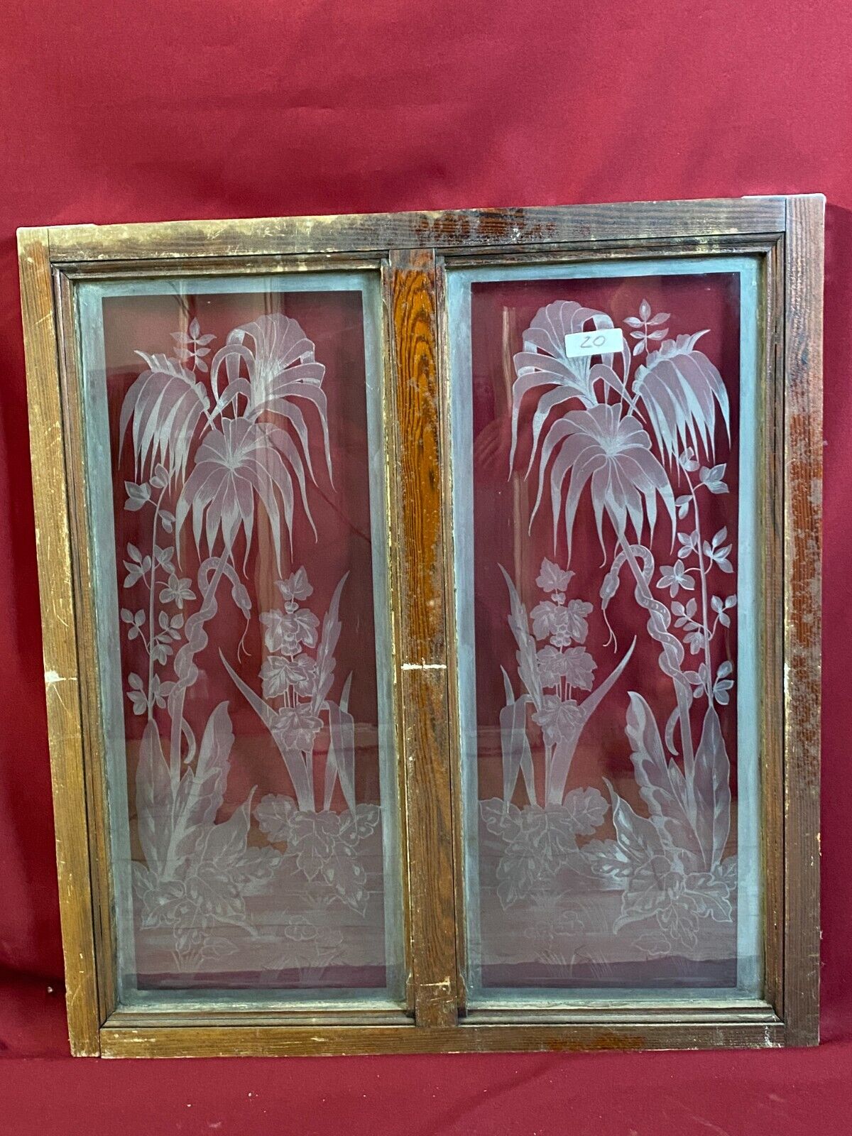 ANTIKE DOPPEL GLASSCHEIBE JUGENDSTIL UM 1890 SCHLANGE PALMEN