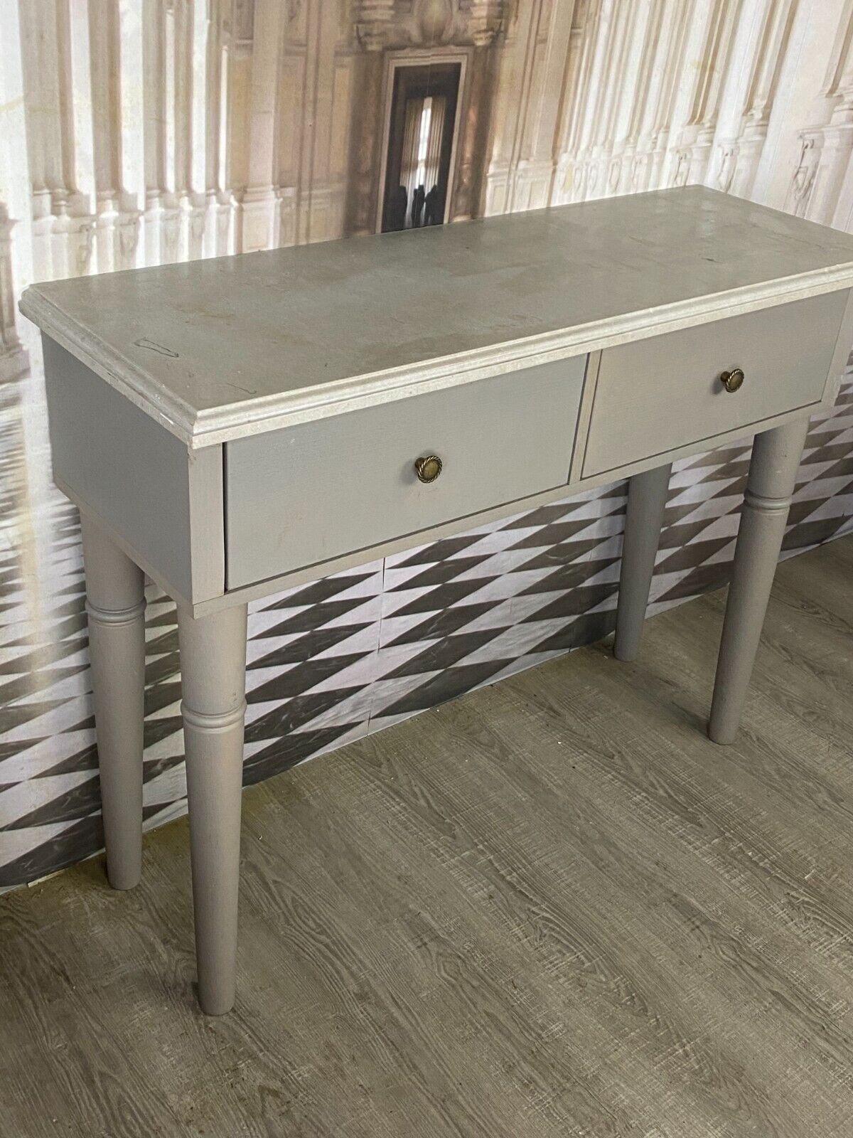 MODERNE WANDKONSOLE HOLZ MASSIV MIT SPECKSTEINPLATTE NATURSTEIN – Bild 3