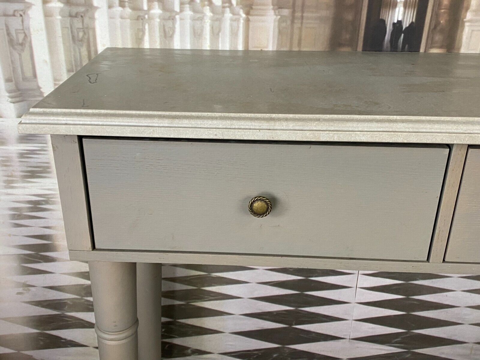 MODERNE WANDKONSOLE HOLZ MASSIV MIT SPECKSTEINPLATTE NATURSTEIN – Bild 4