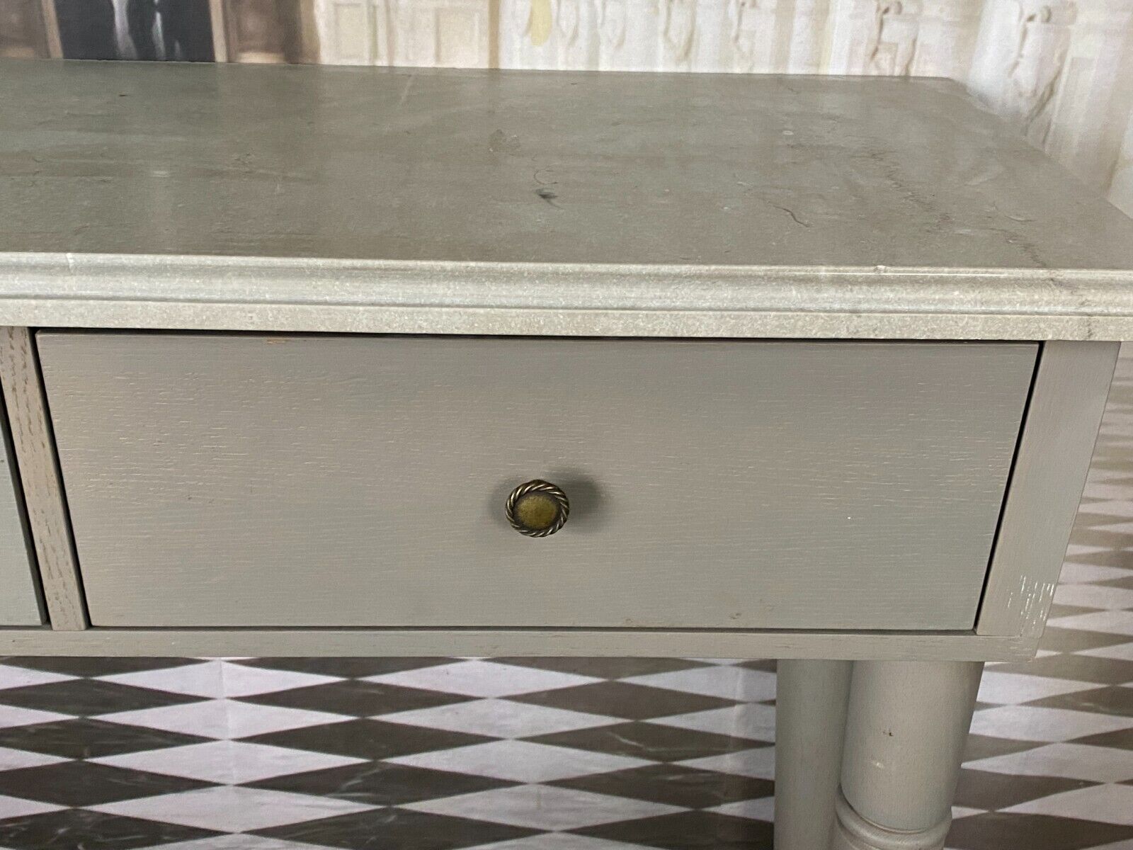 MODERNE WANDKONSOLE HOLZ MASSIV MIT SPECKSTEINPLATTE NATURSTEIN – Bild 5