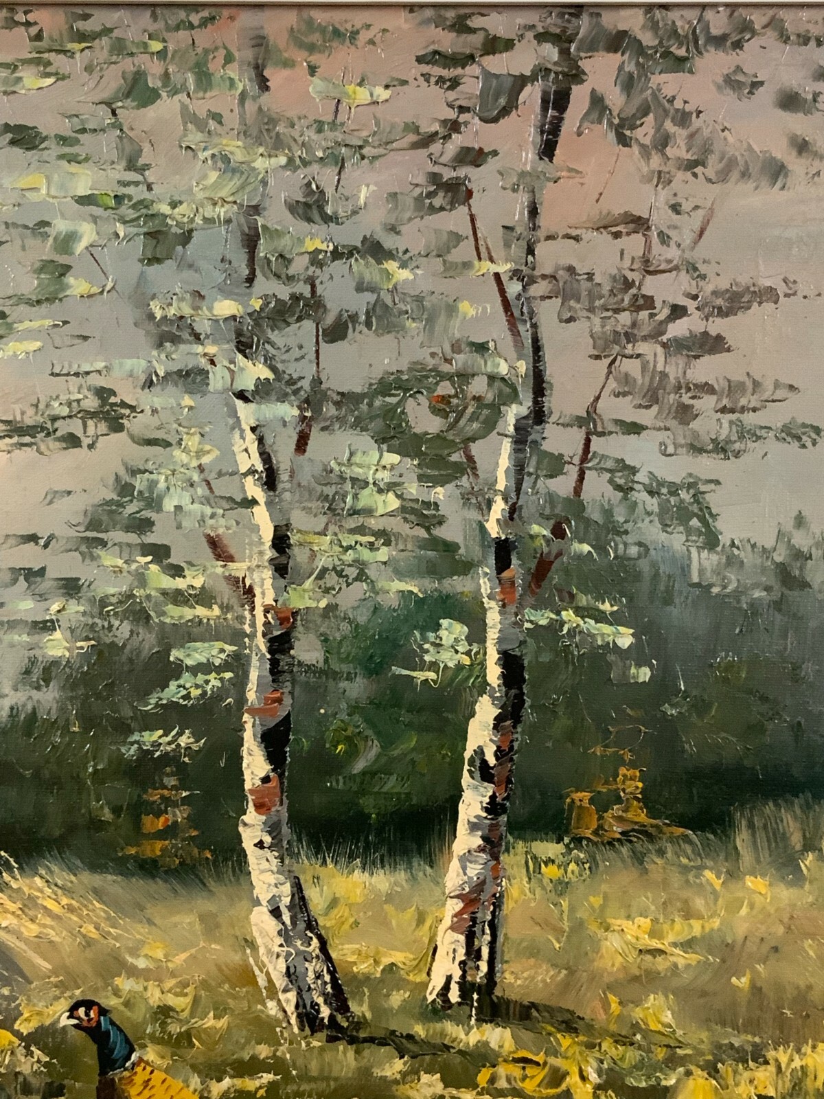 ÖL GEMÄLDE LANDSCHAFT WALDANSICHT MIT WEIHER MIT RAHMEN 81x60cm – Bild 6