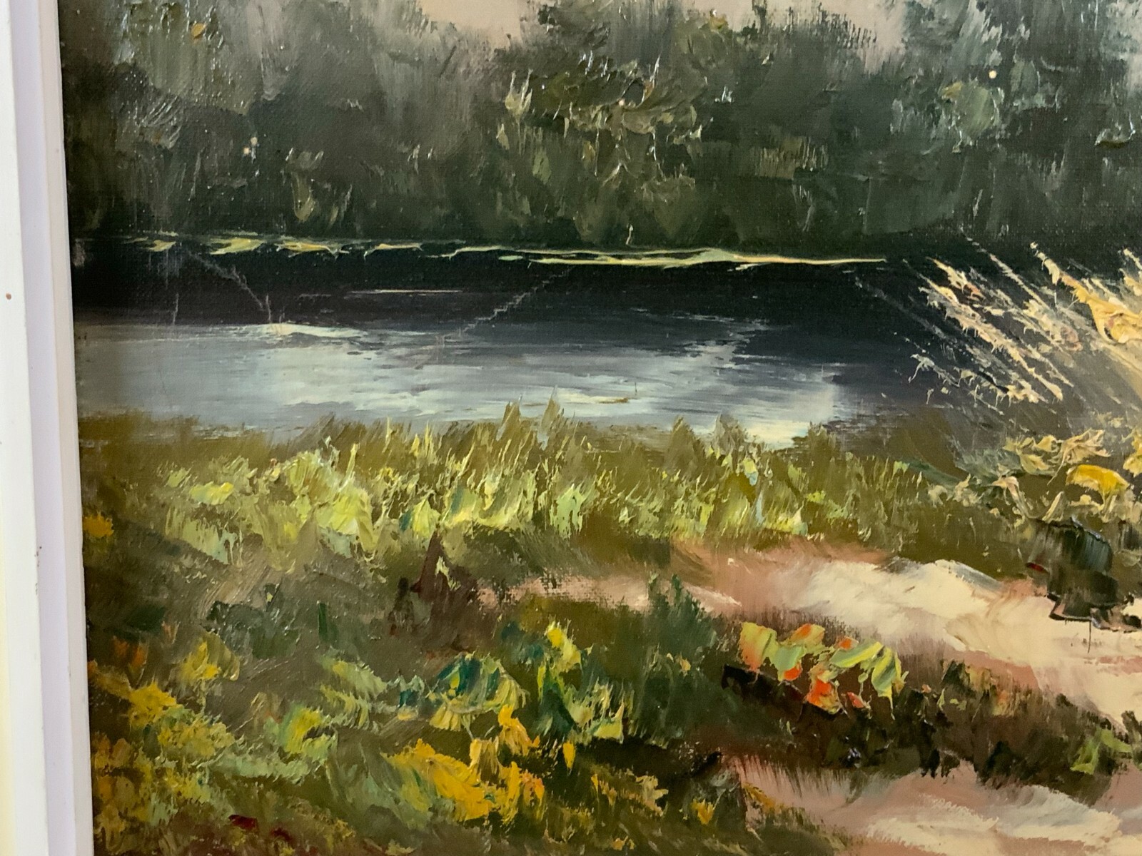 ÖL GEMÄLDE LANDSCHAFT WALDANSICHT MIT WEIHER MIT RAHMEN 81x60cm – Bild 7