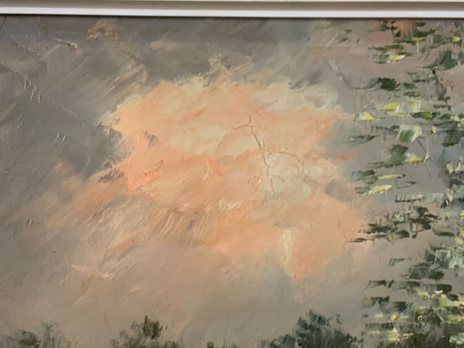ÖL GEMÄLDE LANDSCHAFT WALDANSICHT MIT WEIHER MIT RAHMEN 81x60cm – Bild 8
