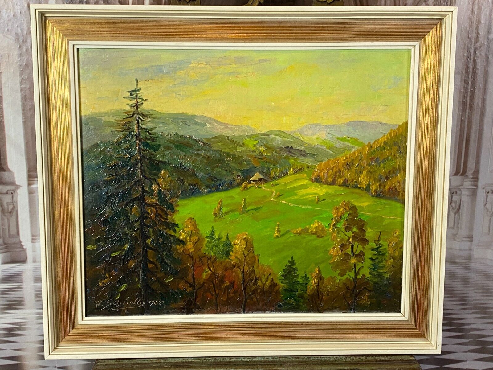 Ölgemälde auf Leinwand sehr gut gerahmt BERG LANDSCHAFT signiert J. SCHINDLER – Bild 3