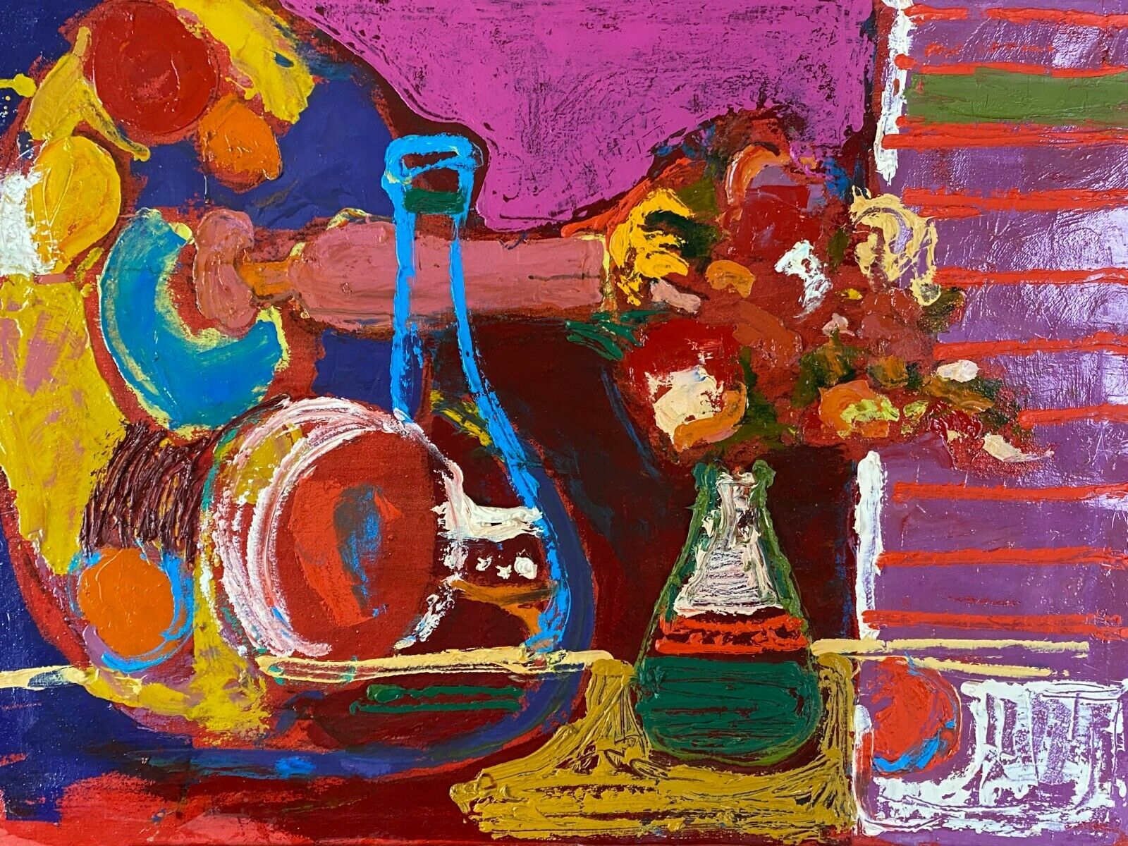 ACRYL GEMÄLDE STILLEBEN MIT BLUMEN UNSIGNIERT MODERNES ACRYLGEMÄLDE