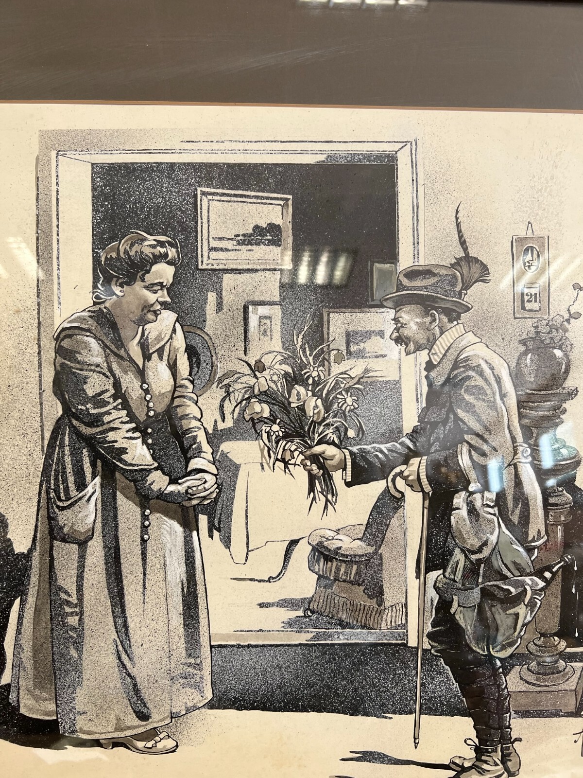 GRISAILLE AUF PAPIER PERSONEN IN GESPRÄCH ALFRED HAUSHOFER (1872-1943)