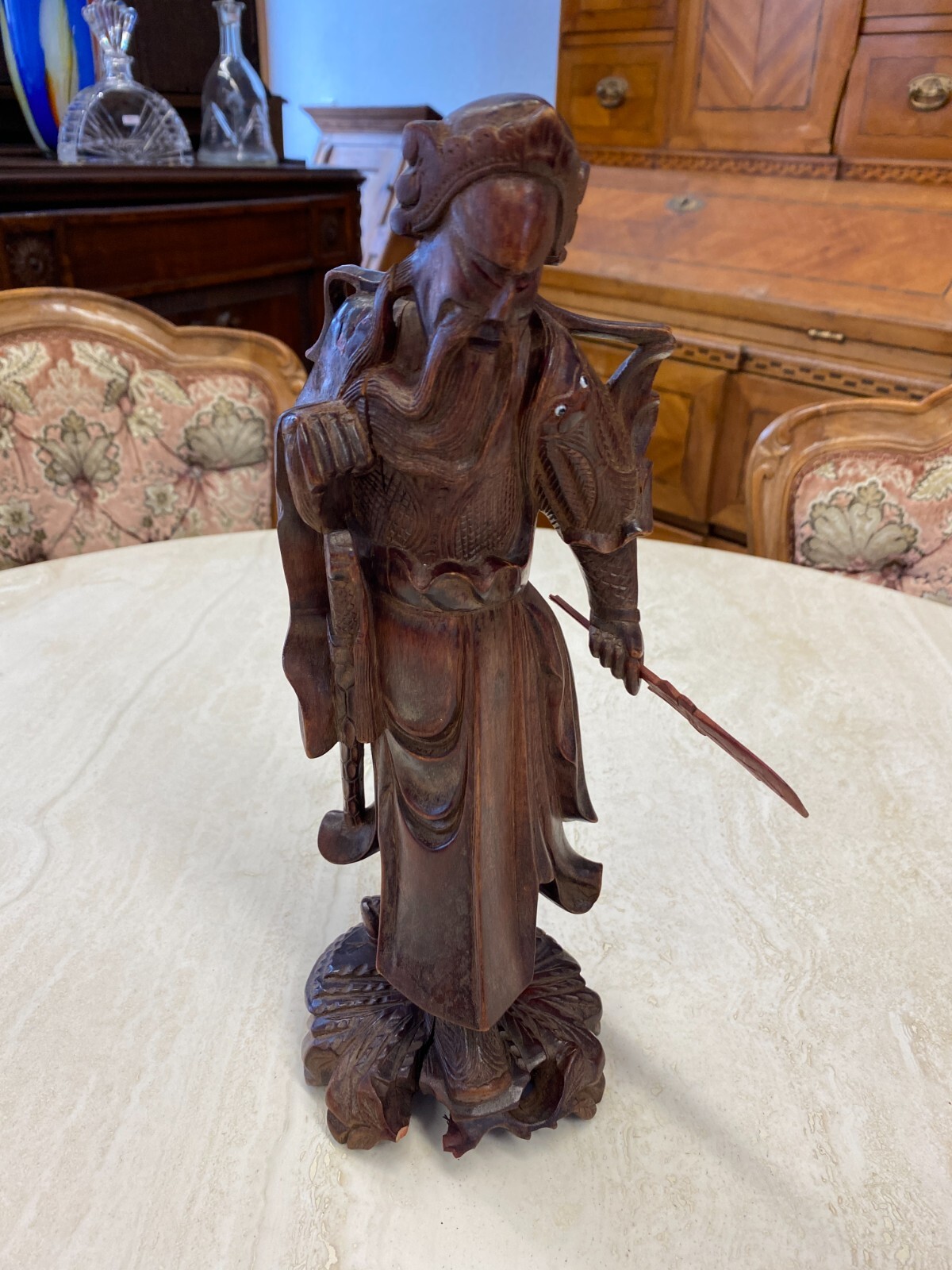 CHINA SKULPTUR AUS HOLZ GELEHRTER 30cm HOCH