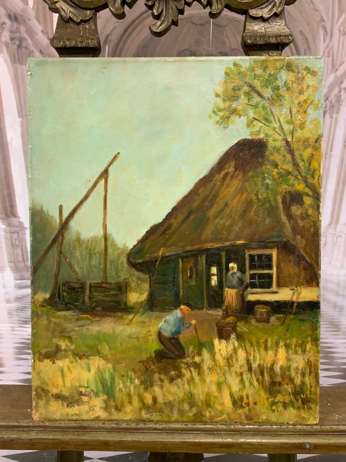 ÖLGEMÄLDE BAUERN VOR GEHÖF GEMÄLDE ÖL AUF LEINWAND VON CORNELIUS KRONHOUT – Bild 4