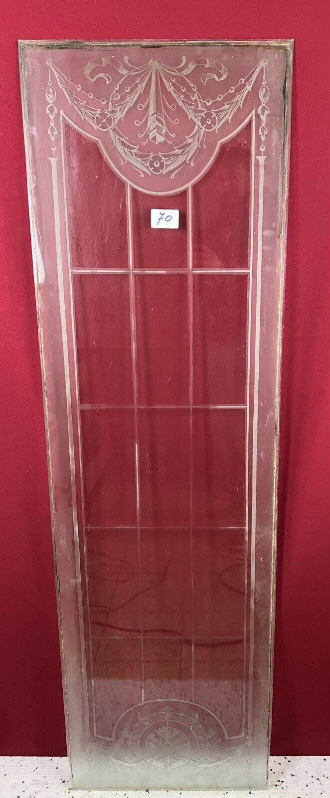 ANTIKE GLASSCHEIBE JUGENDSTIL ORIGINAL UM 1900 GARDINEN 49,9x168,5cm