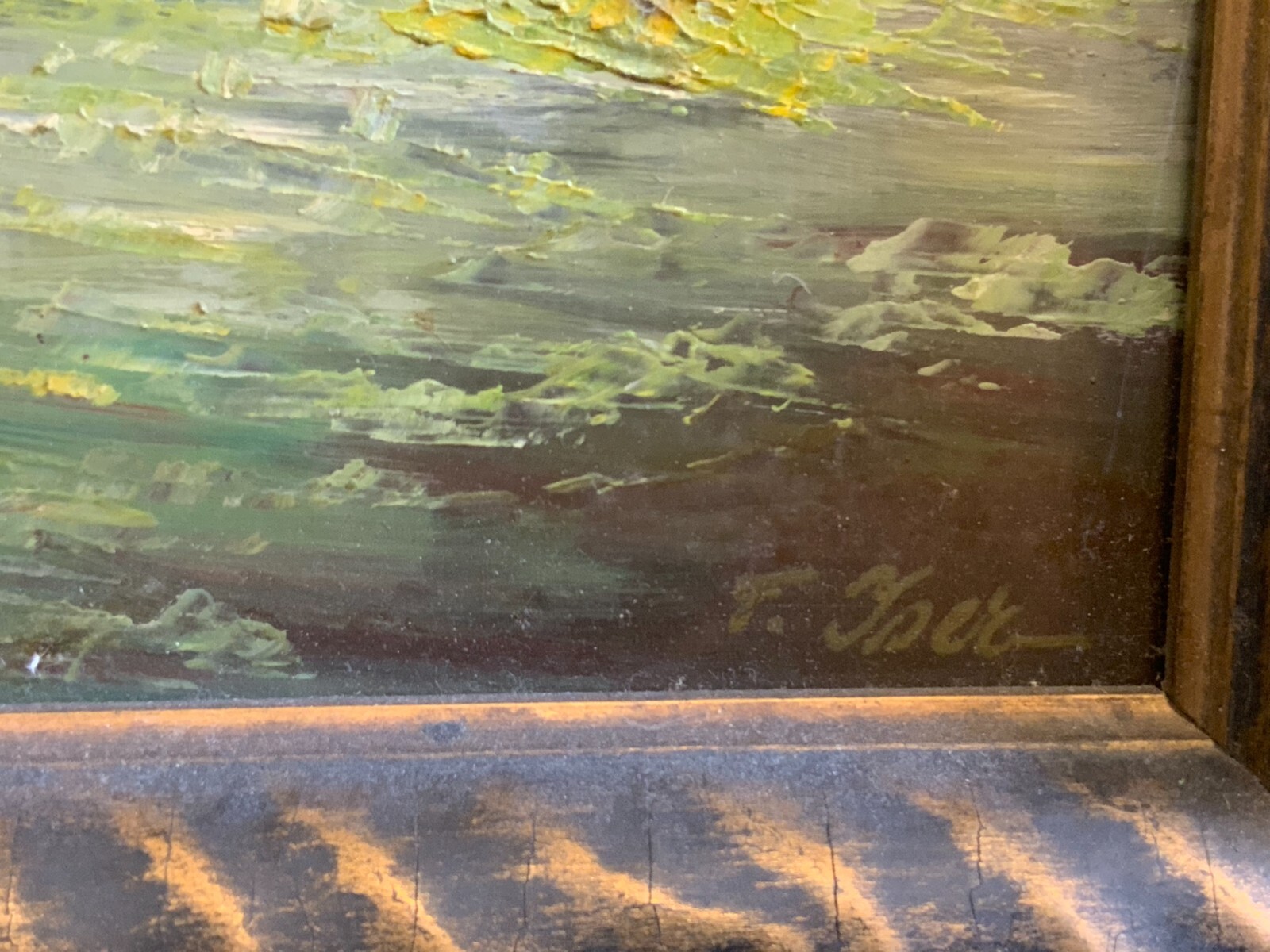 ÖLGEMÄLDE WANDERWEG IN DER LANDSCHAFT MIT KRUZIFIX SIGNIERT GUT GERAHMT – Bild 4