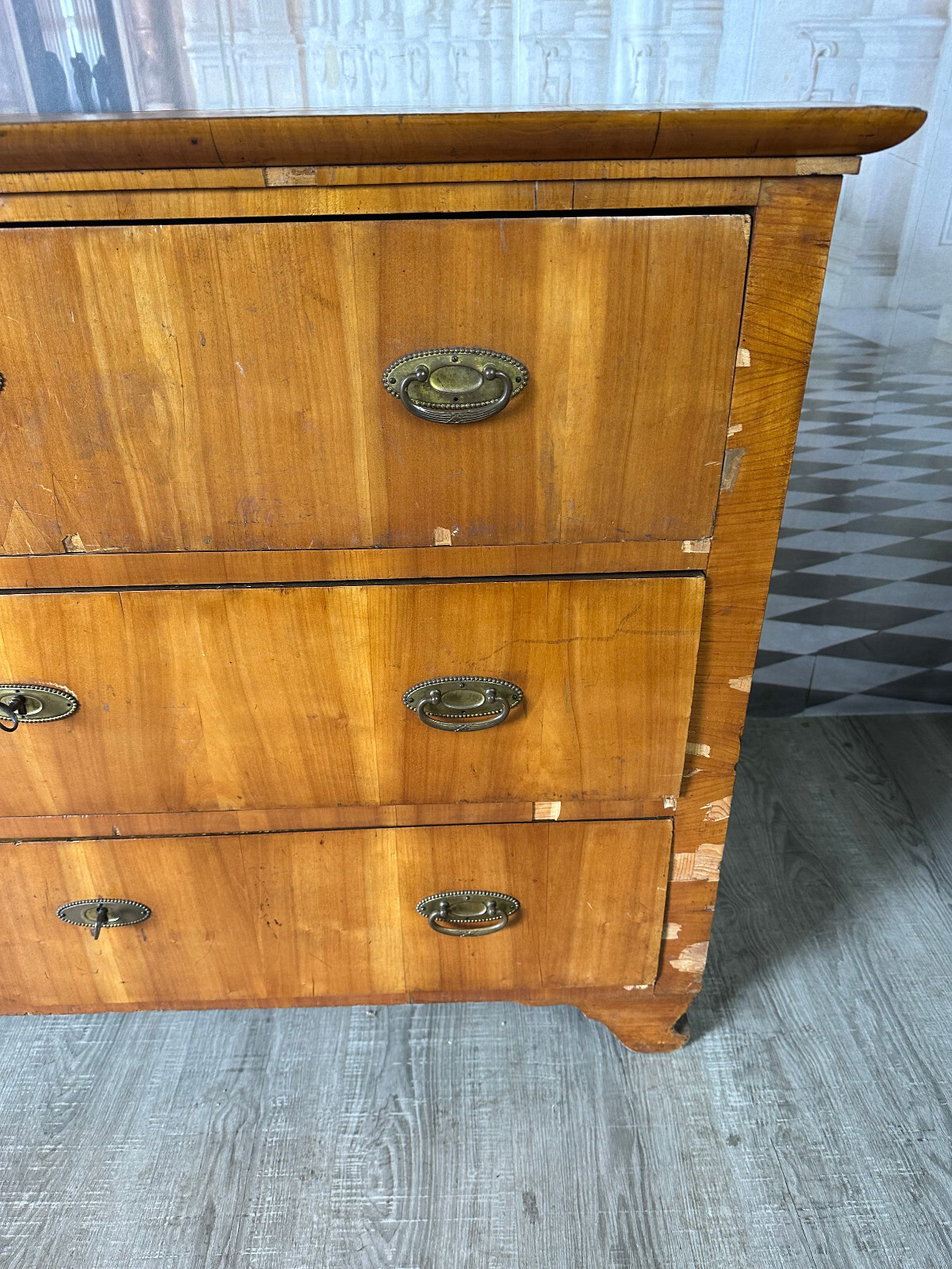 ANTIKE LOUIS SEIZE KOMMODE NUSSBAUM FURNIER UM 1840 – Bild 15