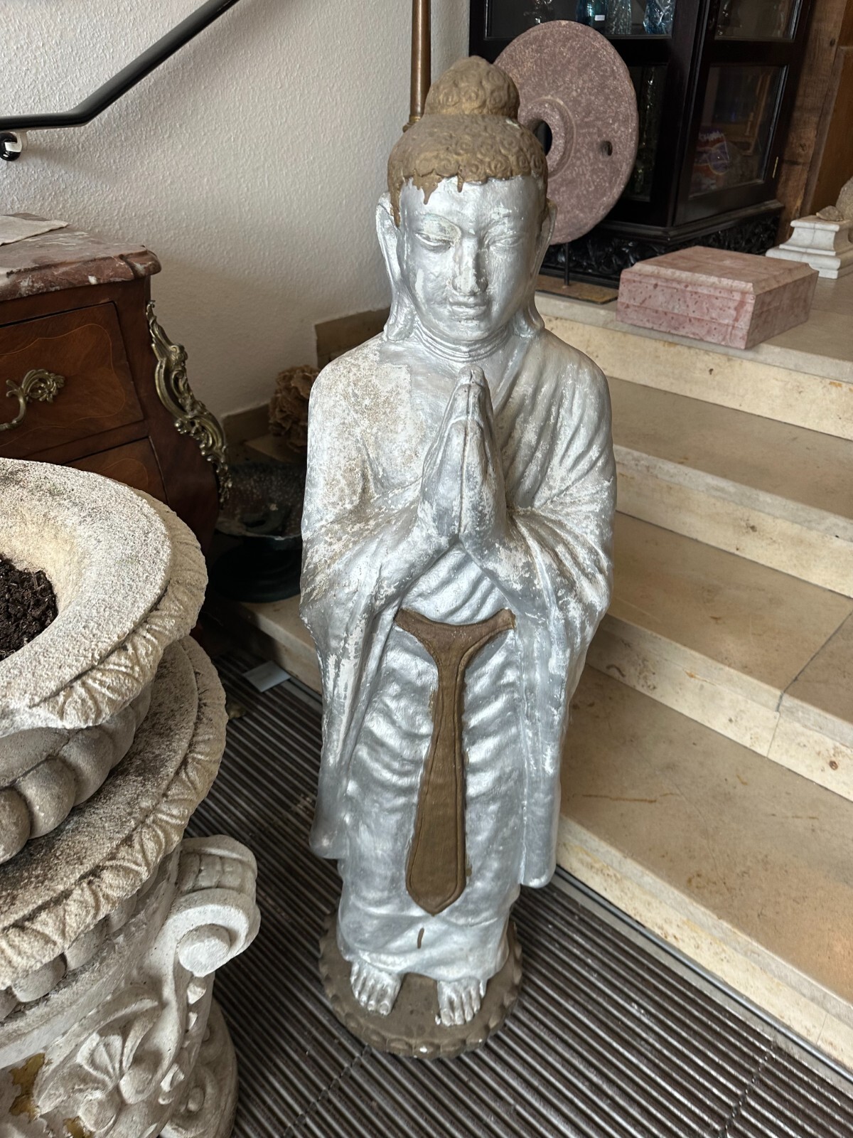 GARTEN FIGUR GROSSER BUDDHA AUS BETON HANDBEMALT ca. 80kg 114cm