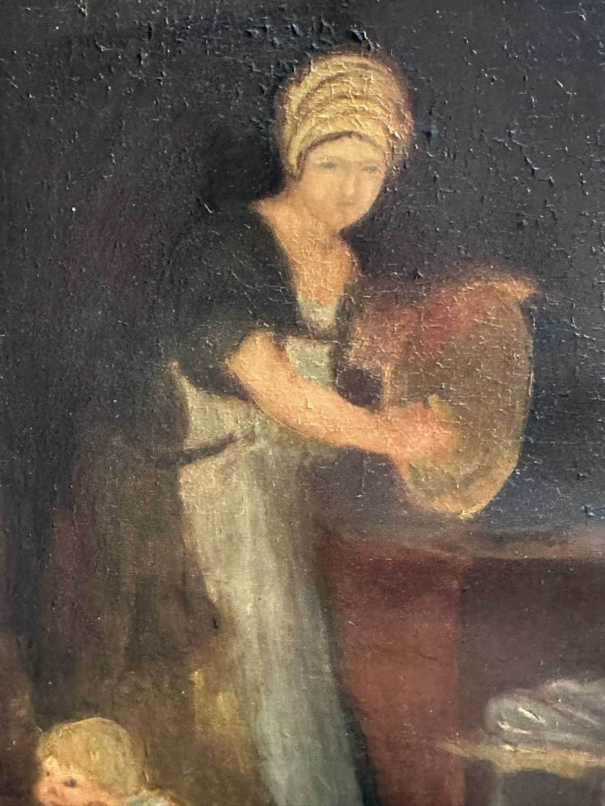 ANTIKES ÖLGEMÄLDE PUTZFRAU MIT KIND UM 1890 MONOGRAMMIERT – Bild 11