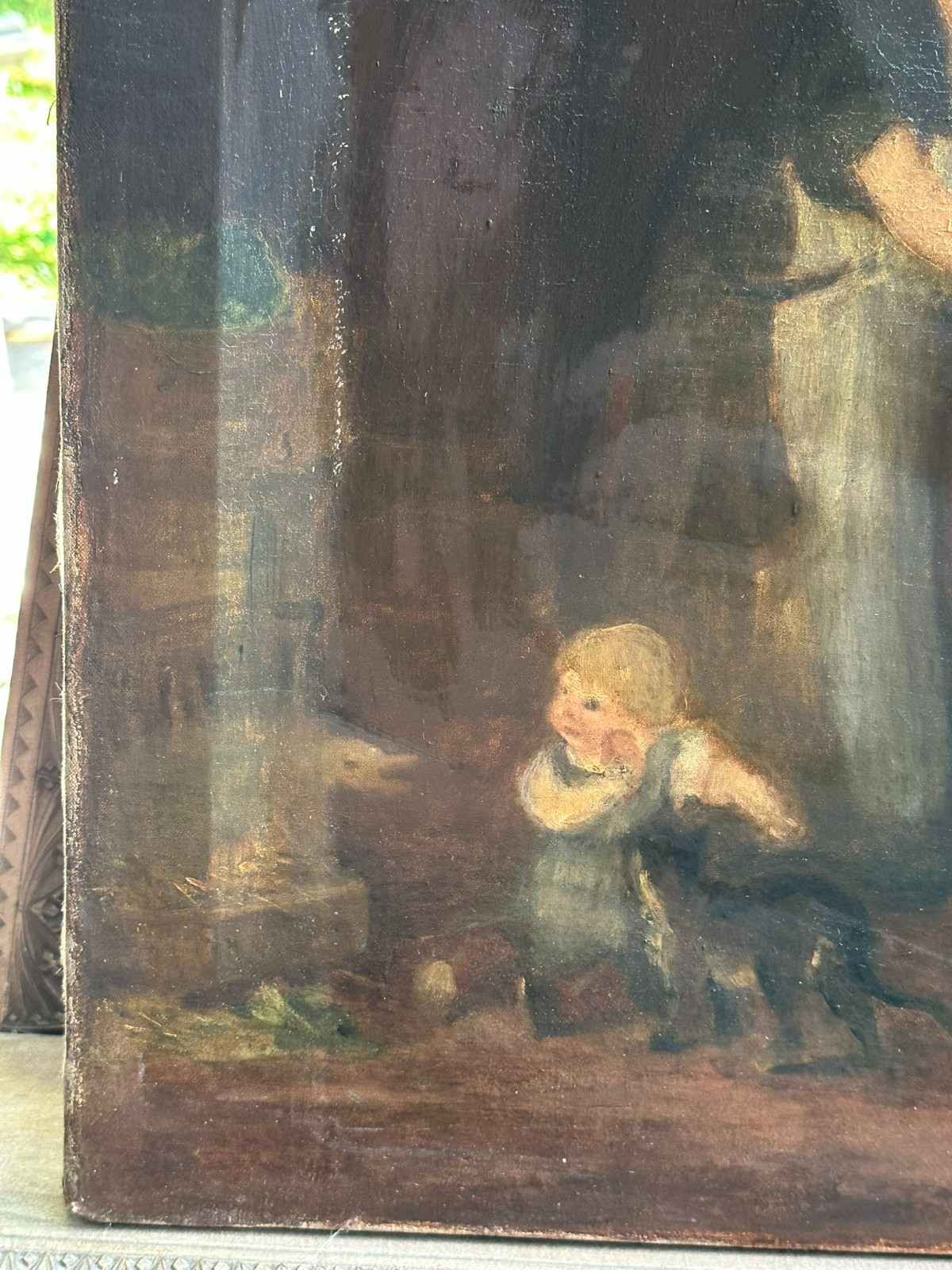 ANTIKES ÖLGEMÄLDE PUTZFRAU MIT KIND UM 1890 MONOGRAMMIERT – Bild 5