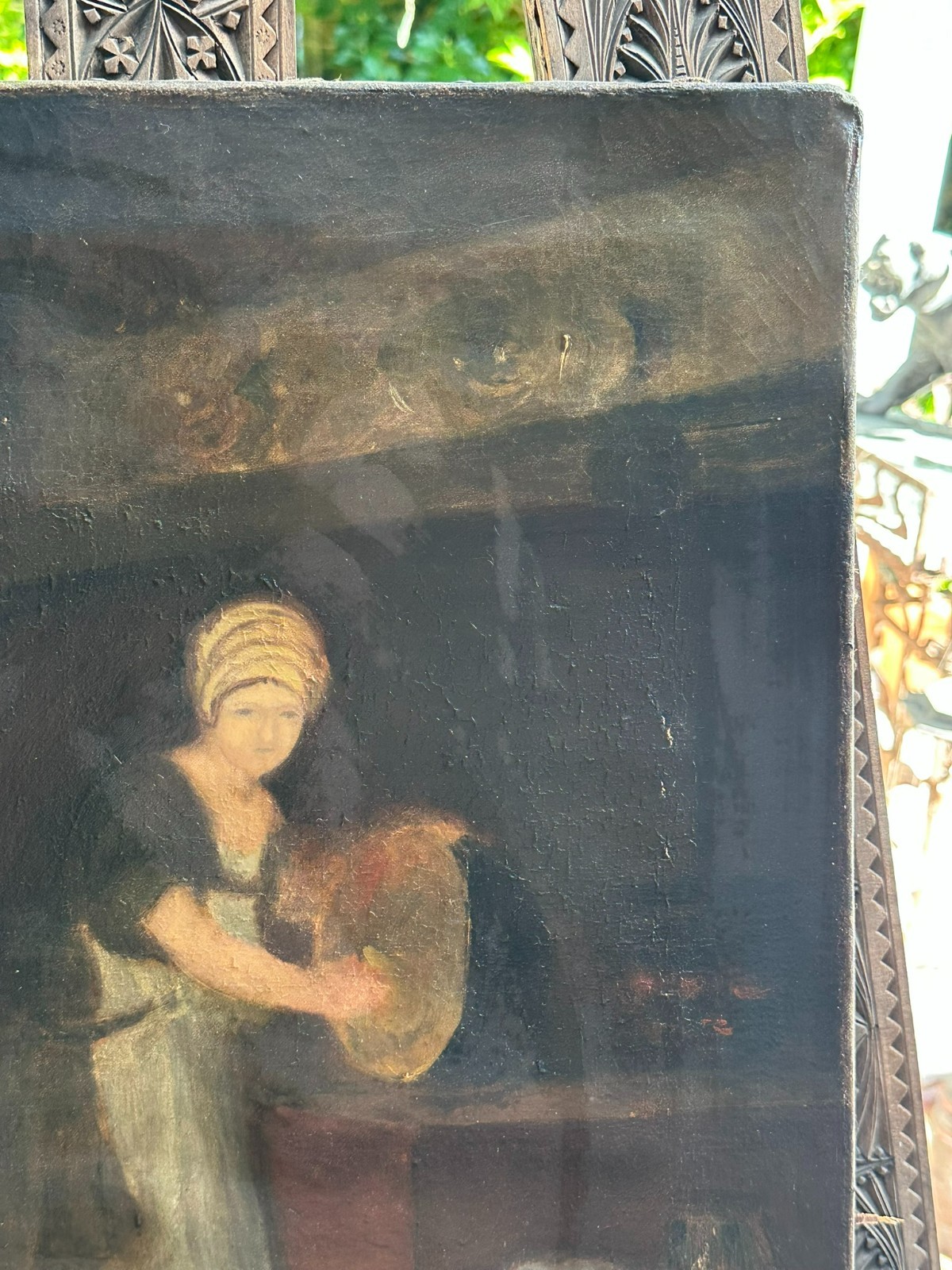 ANTIKES ÖLGEMÄLDE PUTZFRAU MIT KIND UM 1890 MONOGRAMMIERT – Bild 6