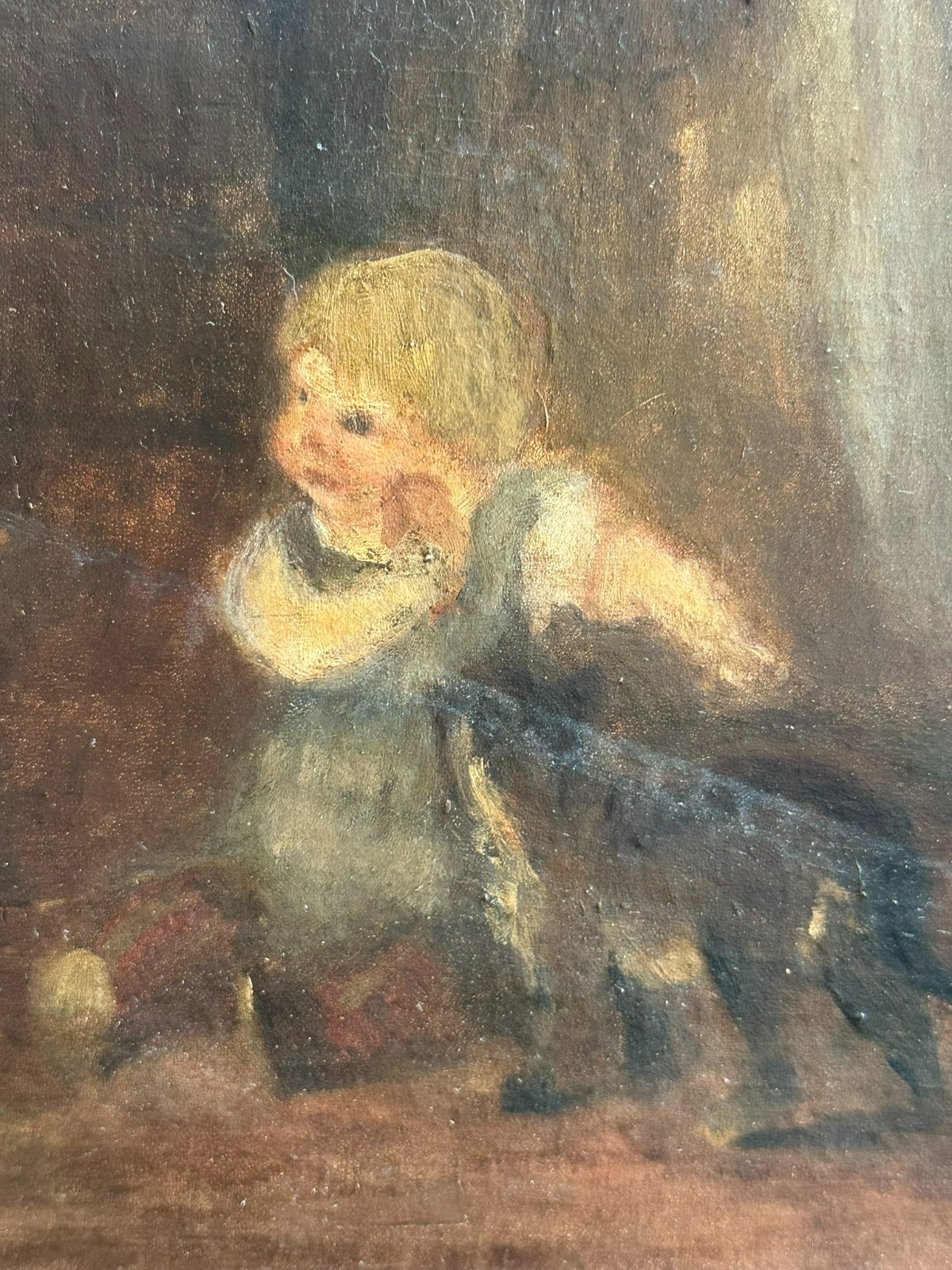 ANTIKES ÖLGEMÄLDE PUTZFRAU MIT KIND UM 1890 MONOGRAMMIERT – Bild 10