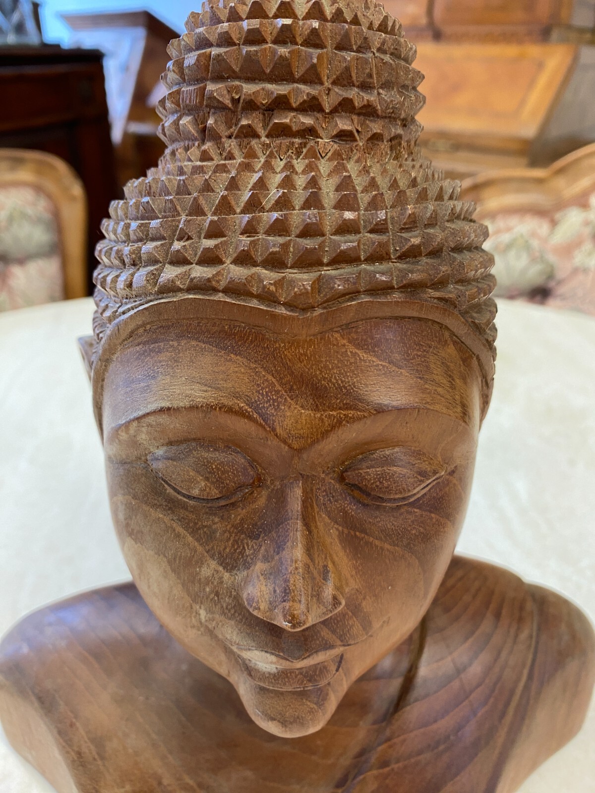 CHINA SKULPTUR AUS HOLZ BÜSTE BUDDHA 34cm HOCH – Bild 4