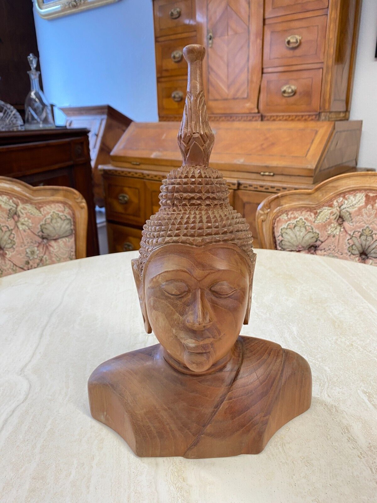 CHINA SKULPTUR AUS HOLZ BÜSTE BUDDHA 34cm HOCH – Bild 5