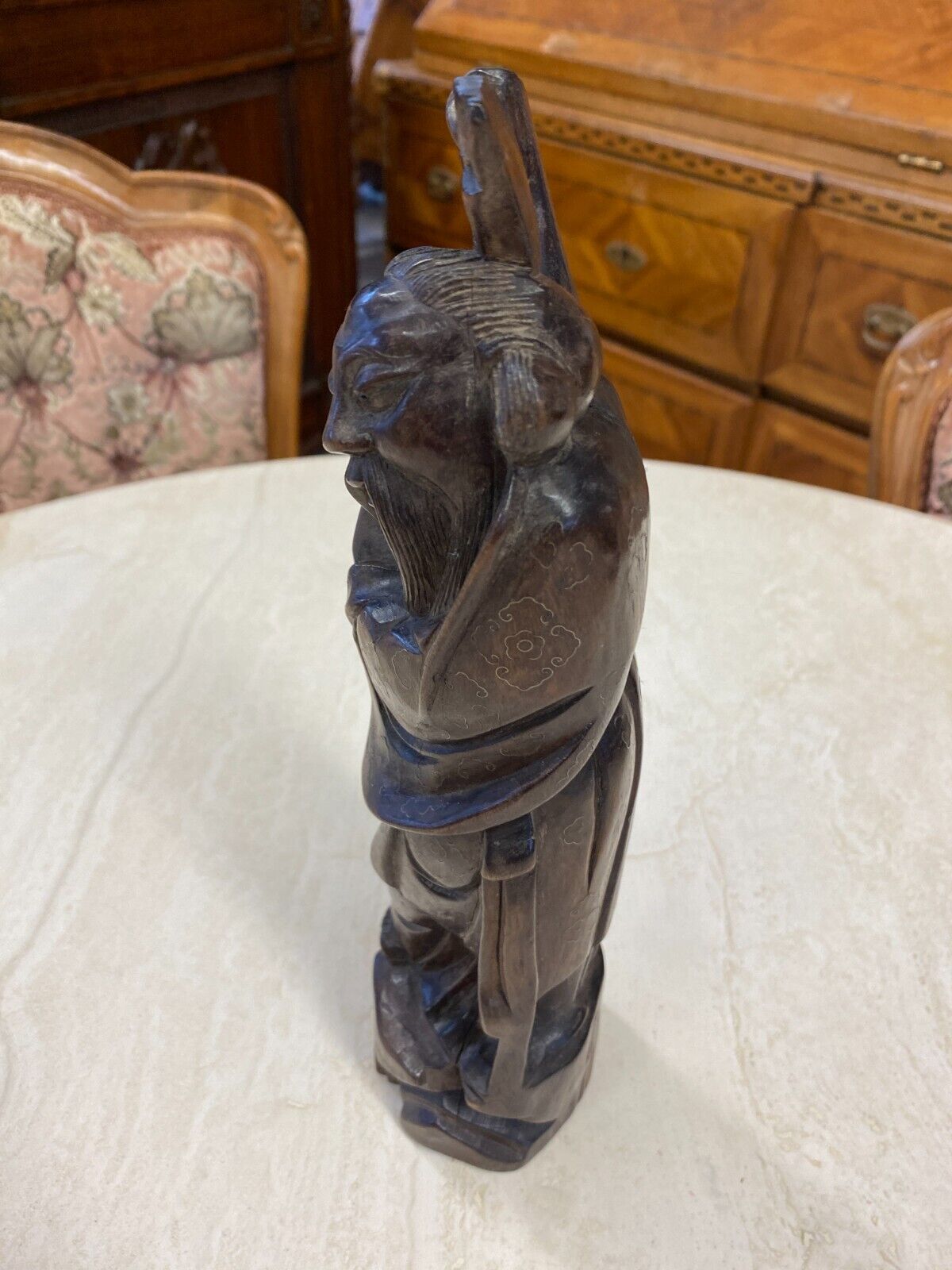 CHINA SKULPTUR AUS HOLZ GELEHRTER 28,5cm HOCH – Bild 11