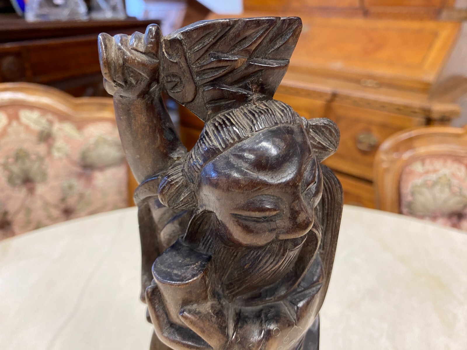 CHINA SKULPTUR AUS HOLZ GELEHRTER 28,5cm HOCH – Bild 4