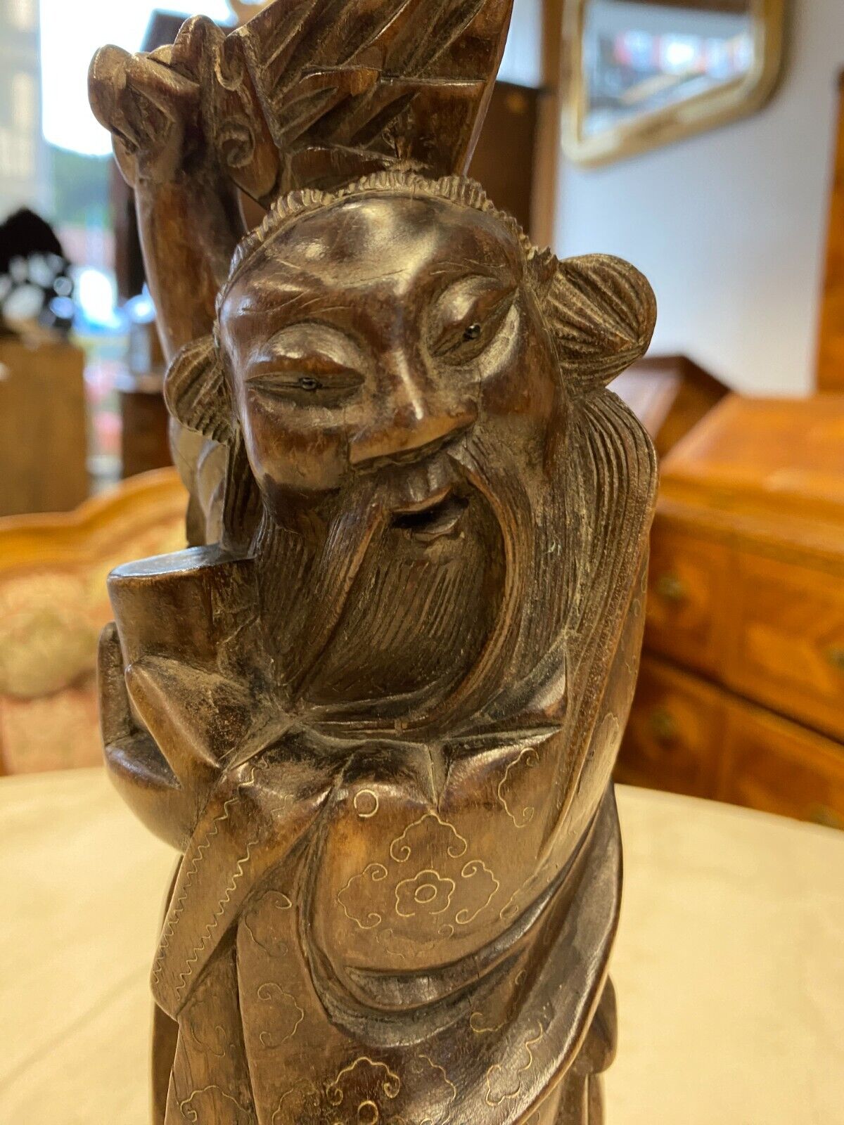 CHINA SKULPTUR AUS HOLZ GELEHRTER 28,5cm HOCH – Bild 5