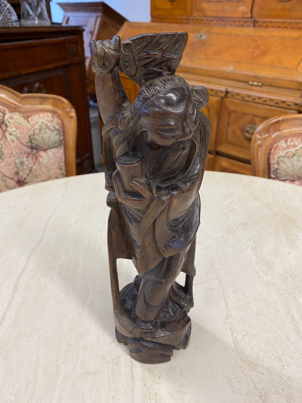 CHINA SKULPTUR AUS HOLZ GELEHRTER 28,5cm HOCH