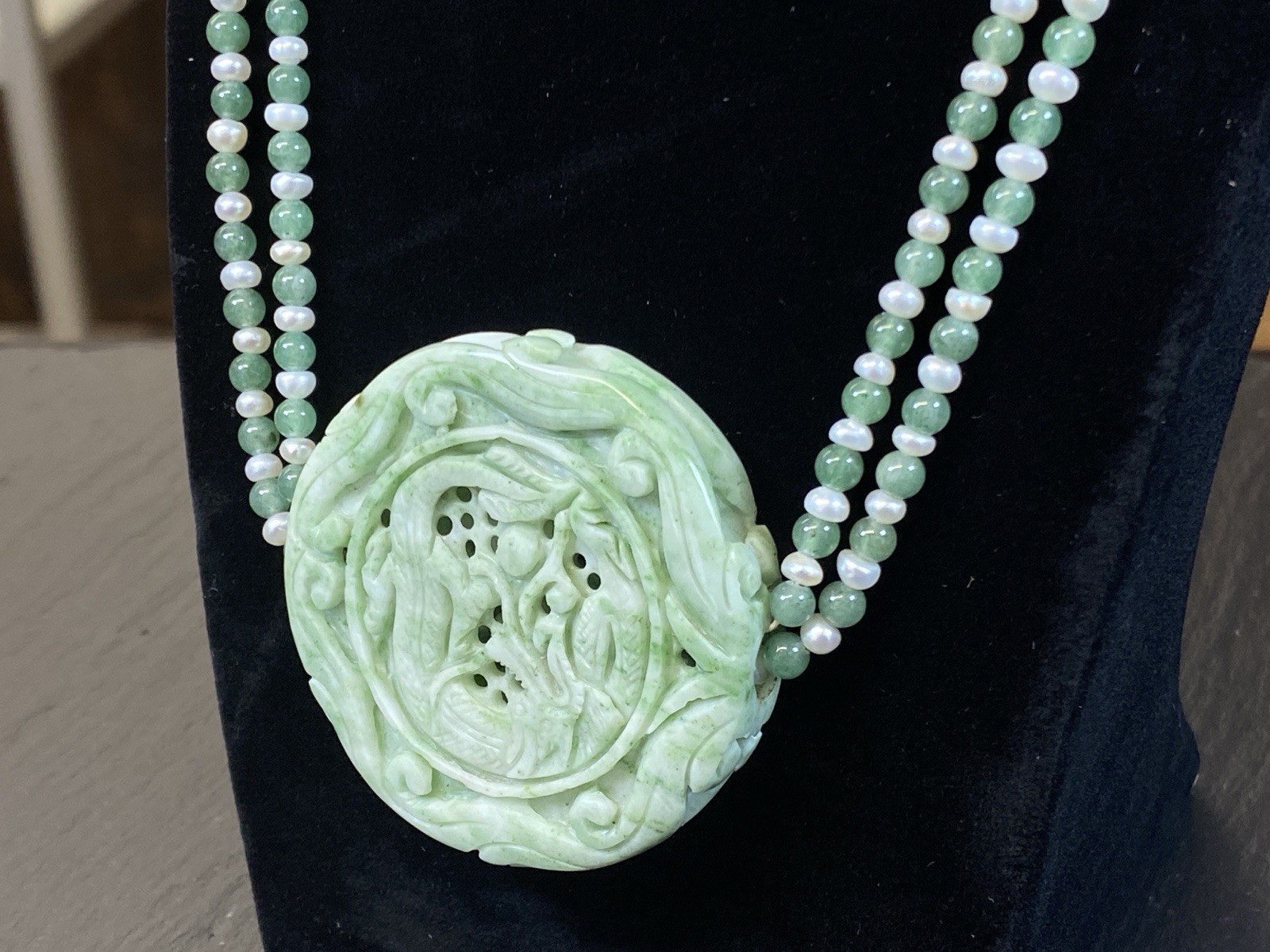 HALSKETTE KETTE ANHÄNGER CHINA JADE SCHNITZEREI SCHNITZWERK