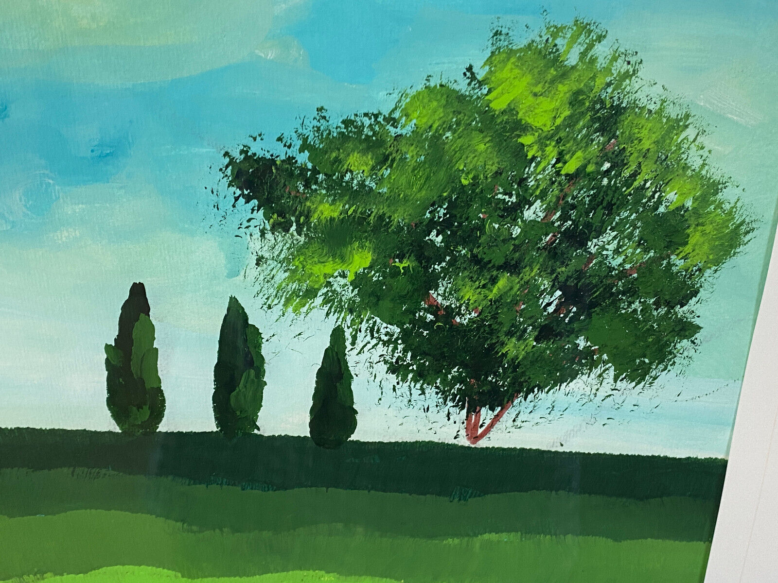 SEHR GROSSES AQUARELL MASSIV GERAHMT SOMMER LANDSCHAFT SIGNIERT M. LAVEZOLLI – Bild 6