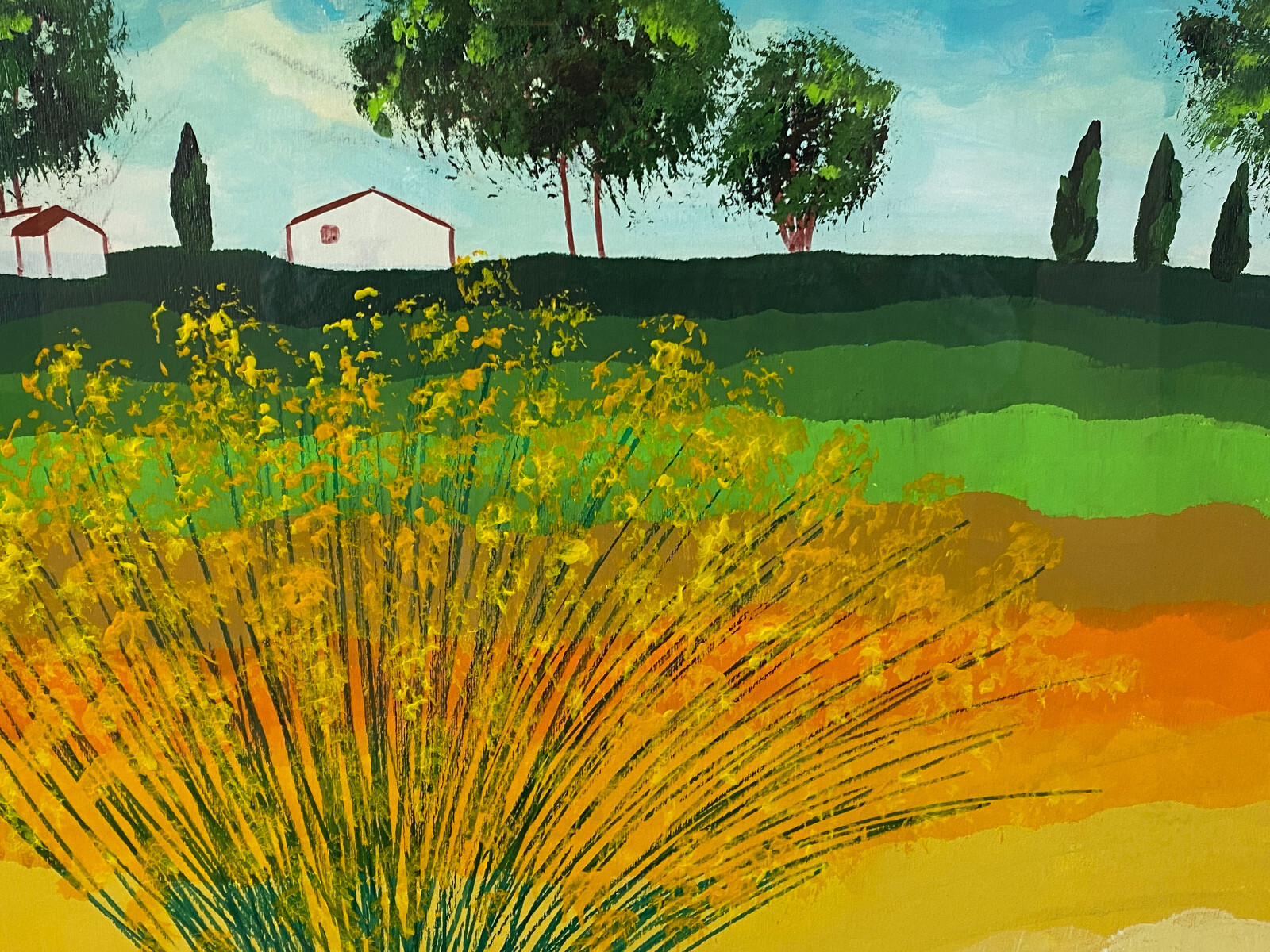 SEHR GROSSES AQUARELL MASSIV GERAHMT SOMMER LANDSCHAFT SIGNIERT M. LAVEZOLLI