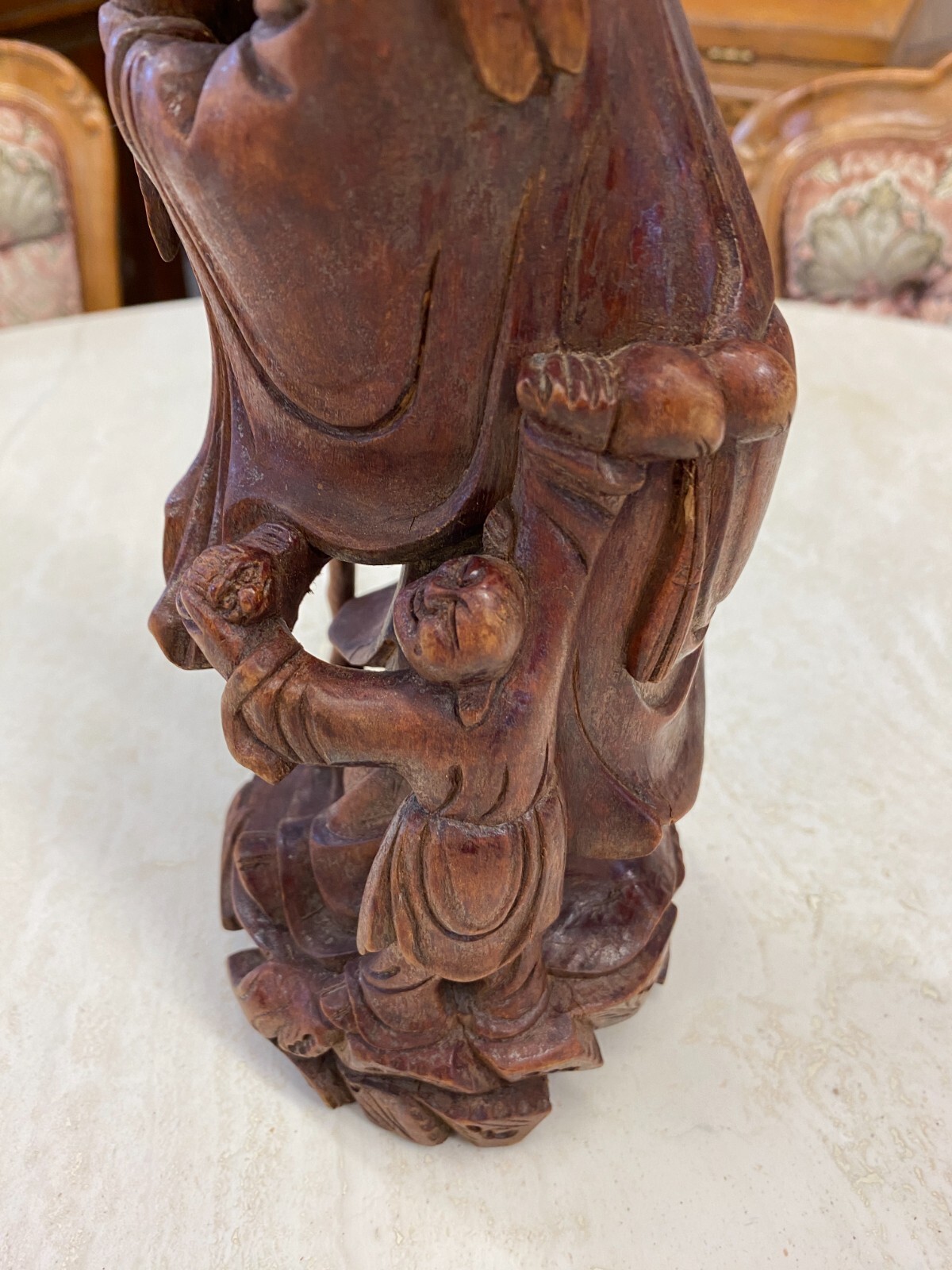 CHINA SKULPTUR AUS HOLZ GELEHRTER MIT STOCK 30cm HOCH – Bild 11