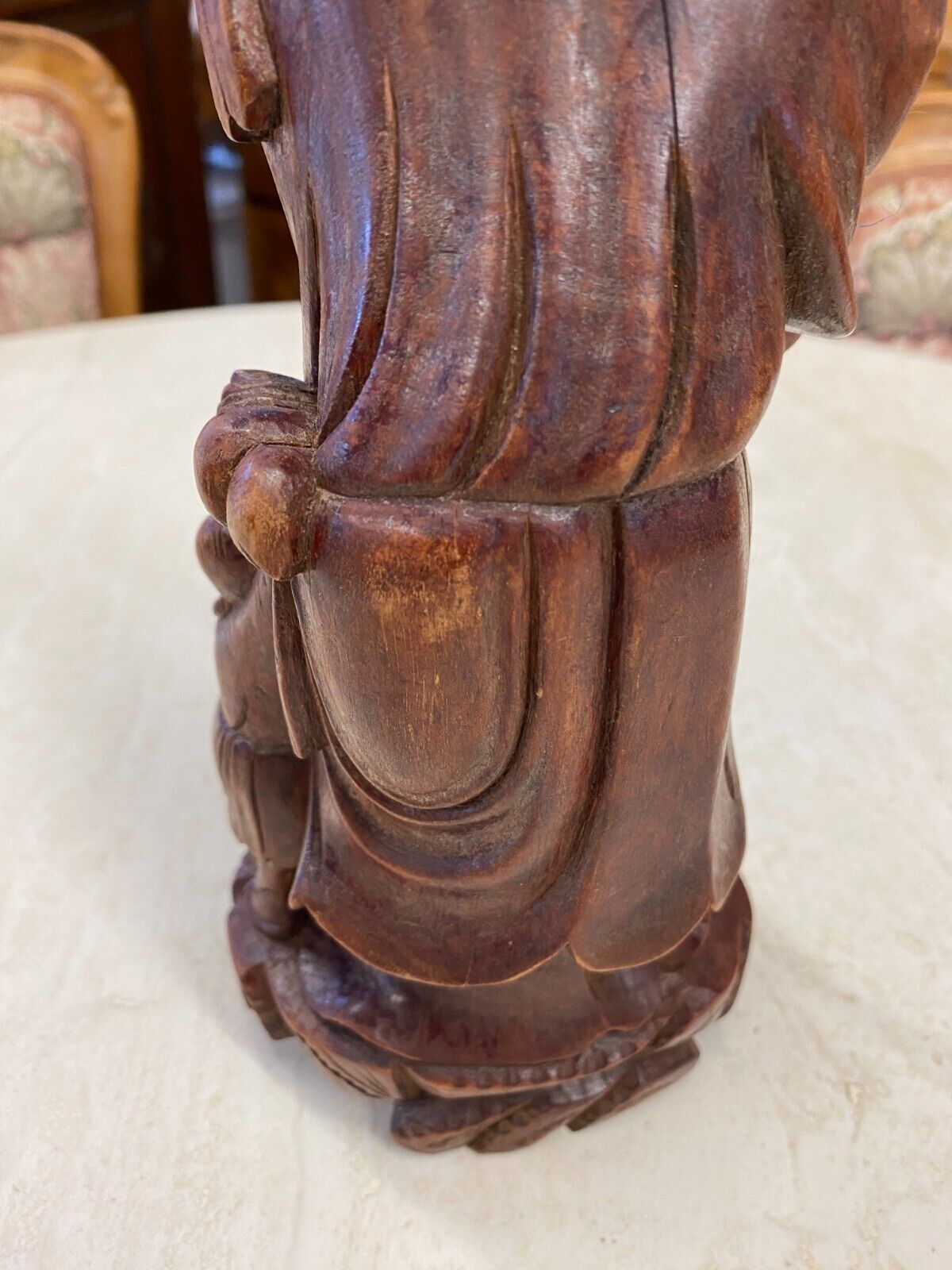 CHINA SKULPTUR AUS HOLZ GELEHRTER MIT STOCK 30cm HOCH – Bild 14