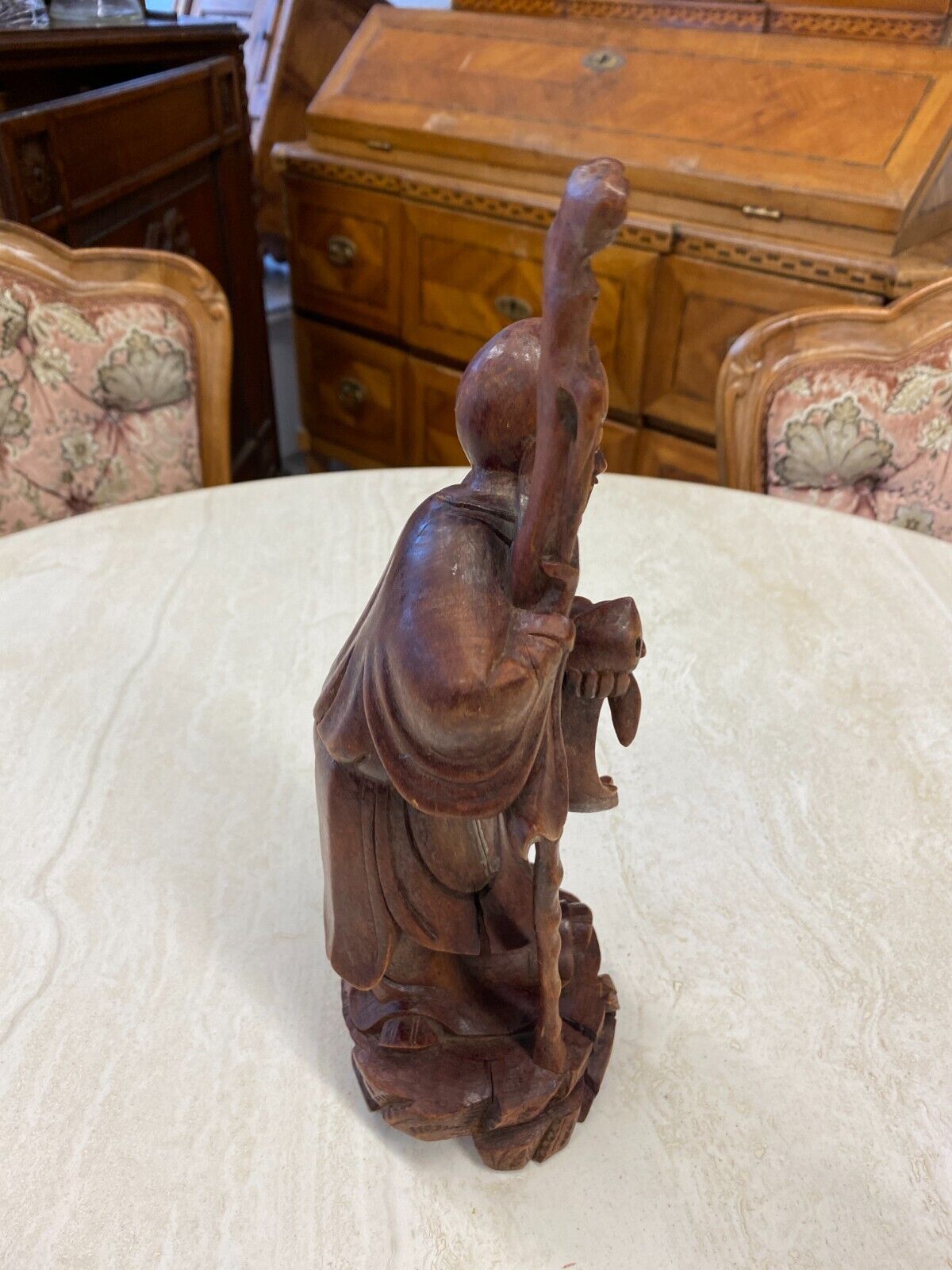 CHINA SKULPTUR AUS HOLZ GELEHRTER MIT STOCK 30cm HOCH – Bild 6