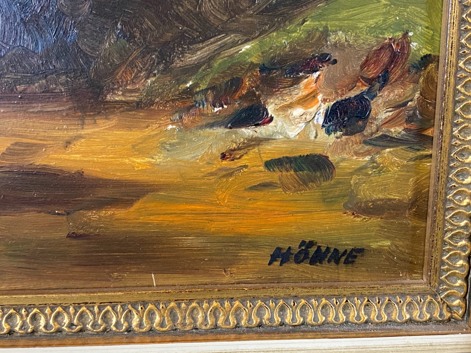 ÖLGEMÄLDE SEE LANDSCHAFT VOR GEBIRGE GEMÄLDE SIGNIERT HÖHNE GERAHMT – Bild 4