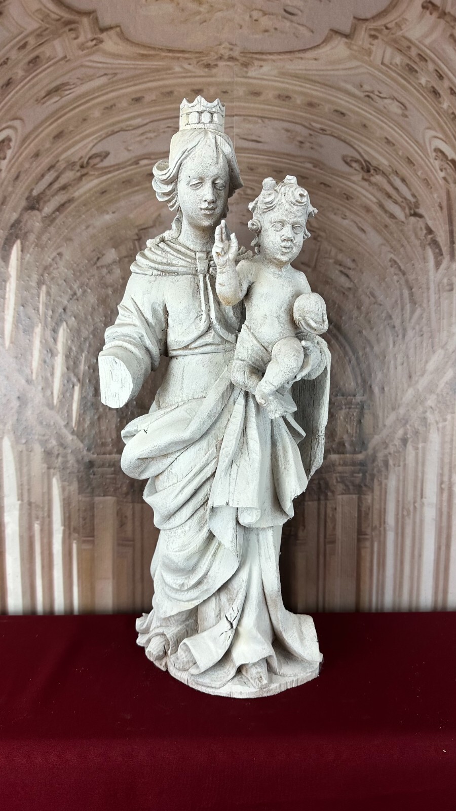 NEO GOTIK HEILIGENFIGUR HOLZ HANDGESCHNITZT HEILIGE MARIA MIT DEM JESUS KIND