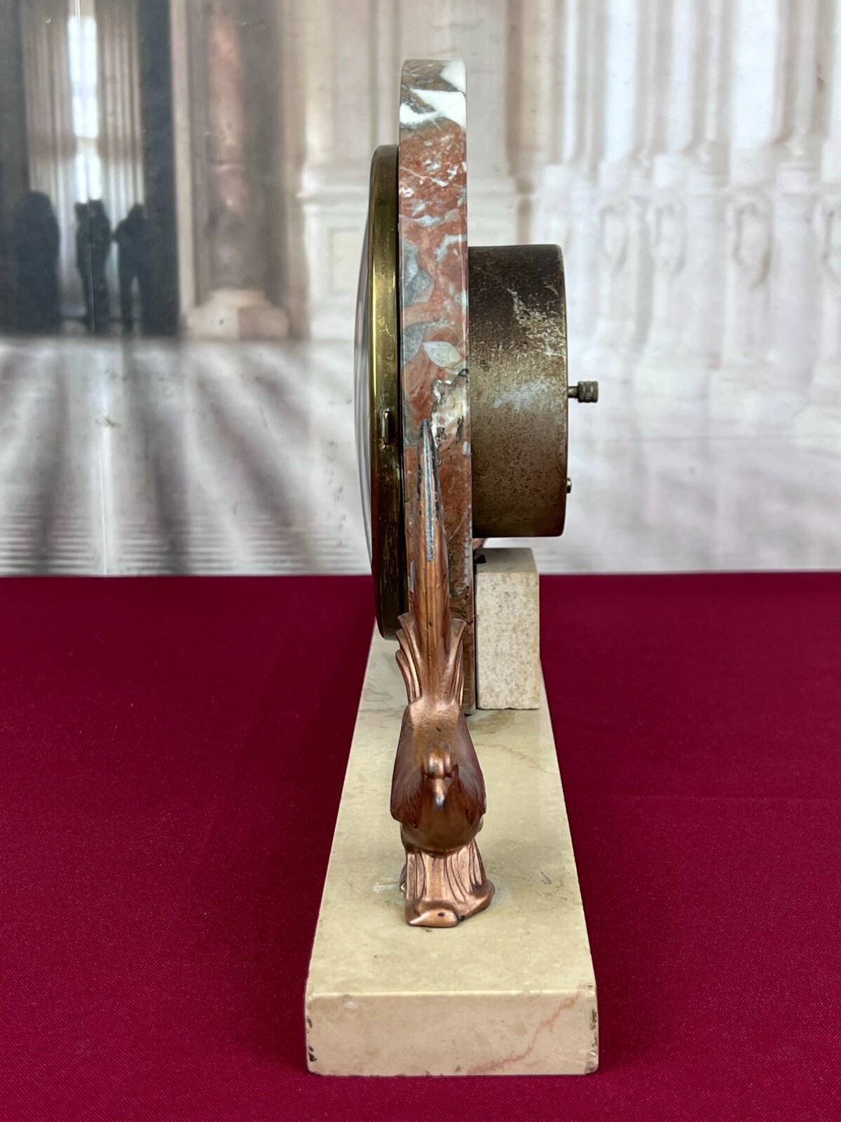 ANTIKE KAMINUHR ART DECO MARMOR UND FASANEN – Bild 4