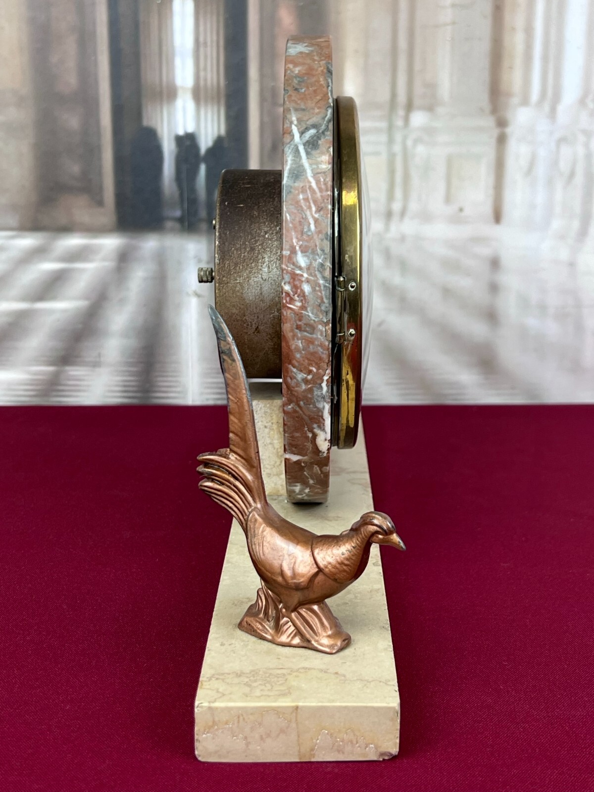 ANTIKE KAMINUHR ART DECO MARMOR UND FASANEN – Bild 6