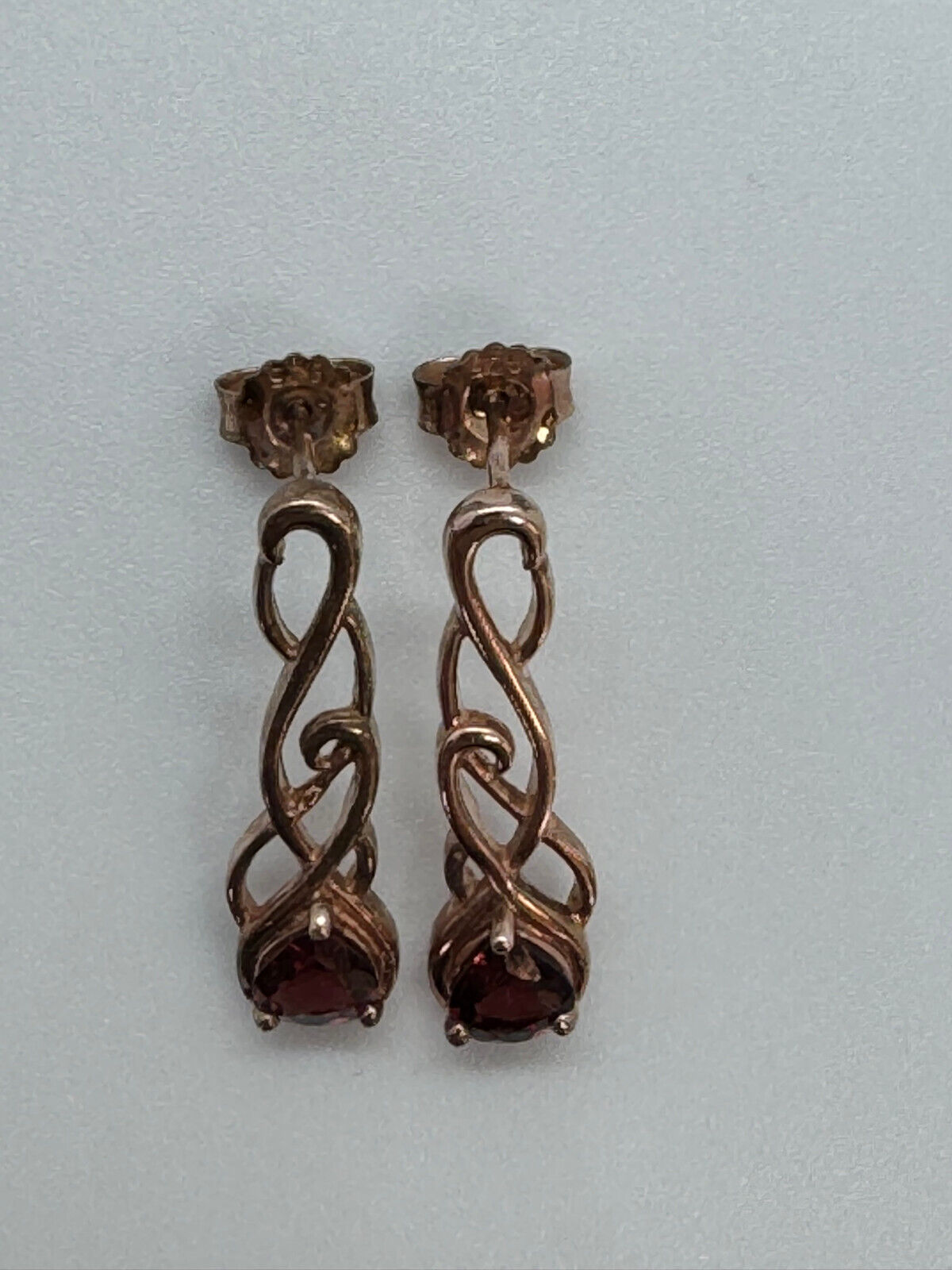 OHRHÄNGER OHRRINGE 925 STERLING SILBER ROSÉ GOLD DUBLIERT GRANAT GRANATE – Bild 3