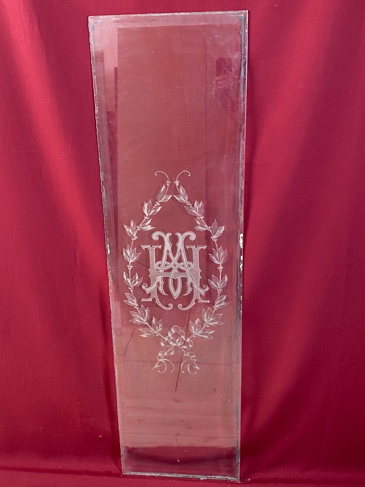 ANTIKE GLASSCHEIBE HISTORISMUS UM 1880 FENSTER MONOGRAMM FACETTEN 40x147cm