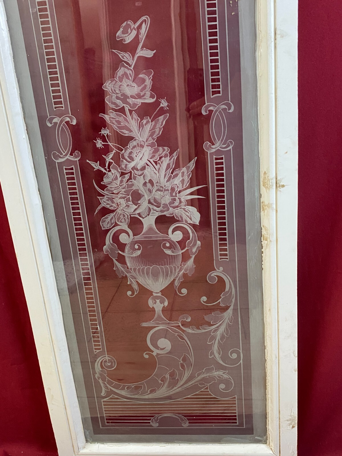 2x ANTIKE GLASSCHEIBE HISTORISMUS UM 1890 BLUMEN GIRLANDEN 43x141cm – Bild 13
