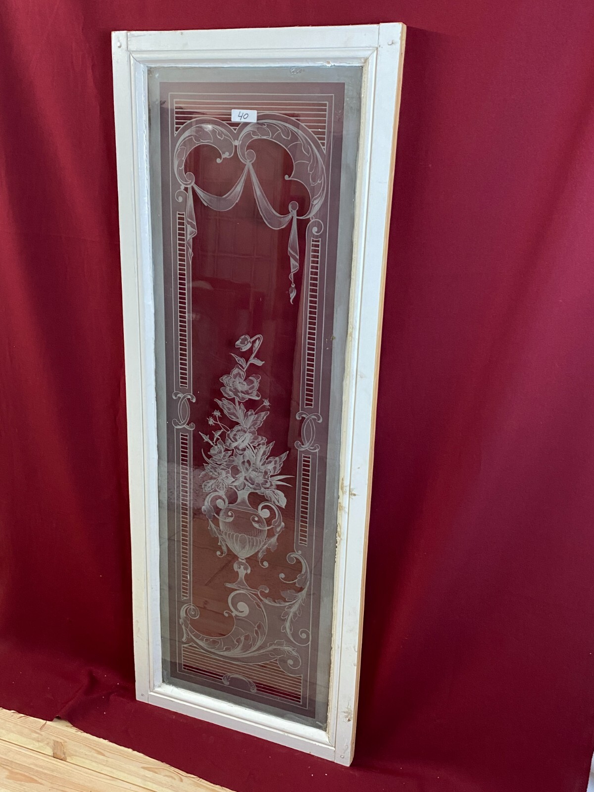 2x ANTIKE GLASSCHEIBE HISTORISMUS UM 1890 BLUMEN GIRLANDEN 43x141cm – Bild 14
