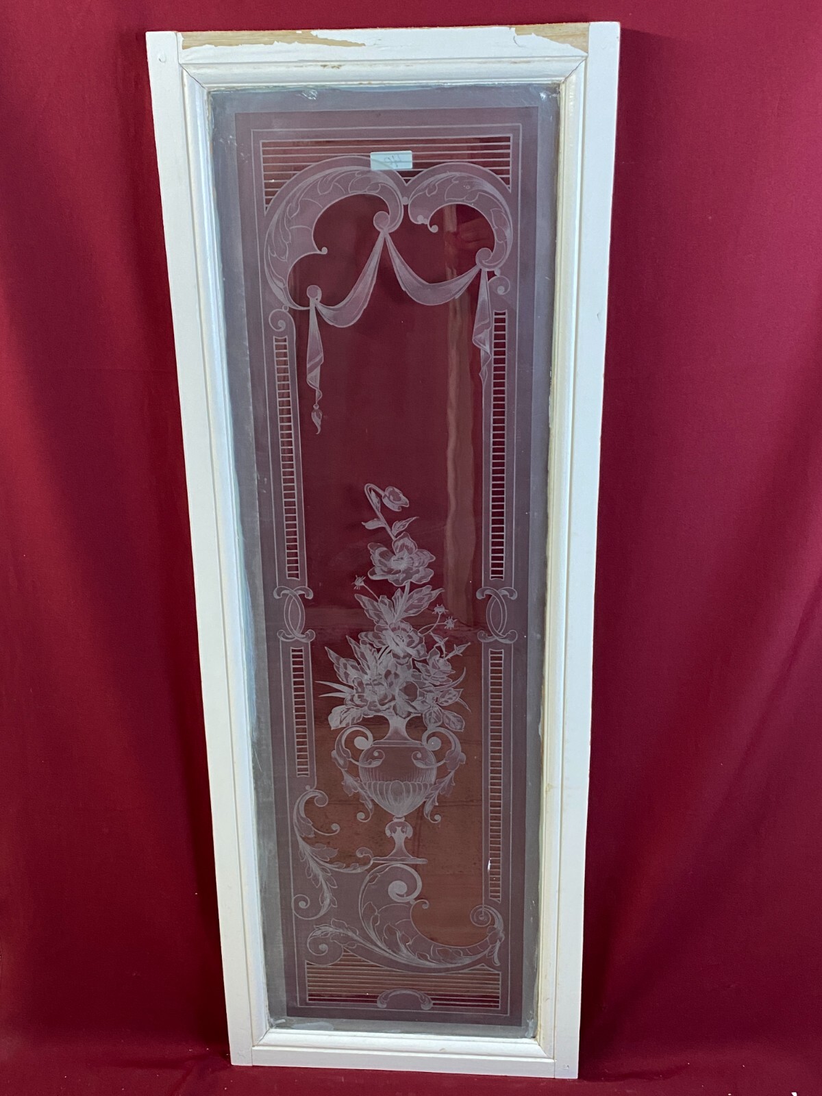 2x ANTIKE GLASSCHEIBE HISTORISMUS UM 1890 BLUMEN GIRLANDEN 43x141cm – Bild 15
