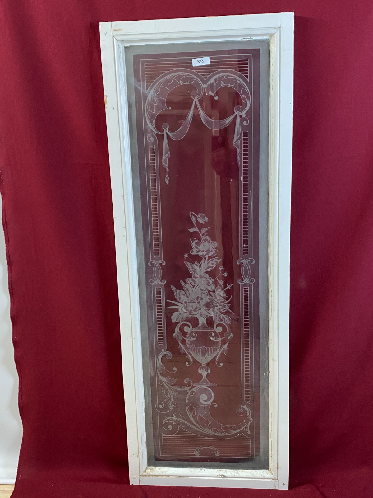 2x ANTIKE GLASSCHEIBE HISTORISMUS UM 1890 BLUMEN GIRLANDEN 43x141cm – Bild 4