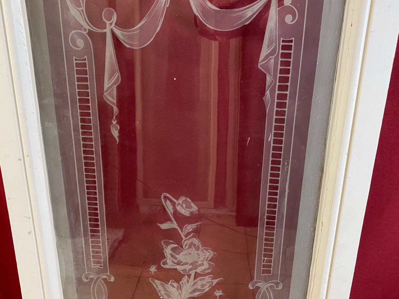 2x ANTIKE GLASSCHEIBE HISTORISMUS UM 1890 BLUMEN GIRLANDEN 43x141cm – Bild 6