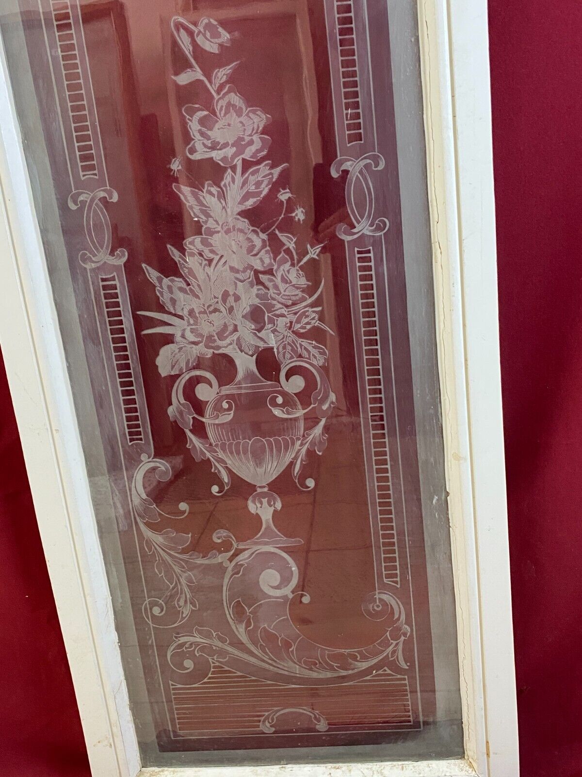 2x ANTIKE GLASSCHEIBE HISTORISMUS UM 1890 BLUMEN GIRLANDEN 43x141cm – Bild 7