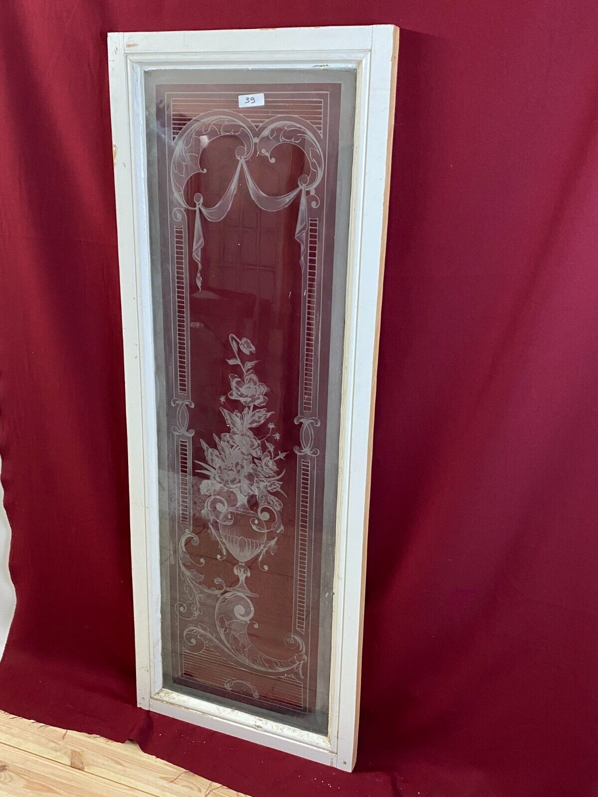 2x ANTIKE GLASSCHEIBE HISTORISMUS UM 1890 BLUMEN GIRLANDEN 43x141cm – Bild 8