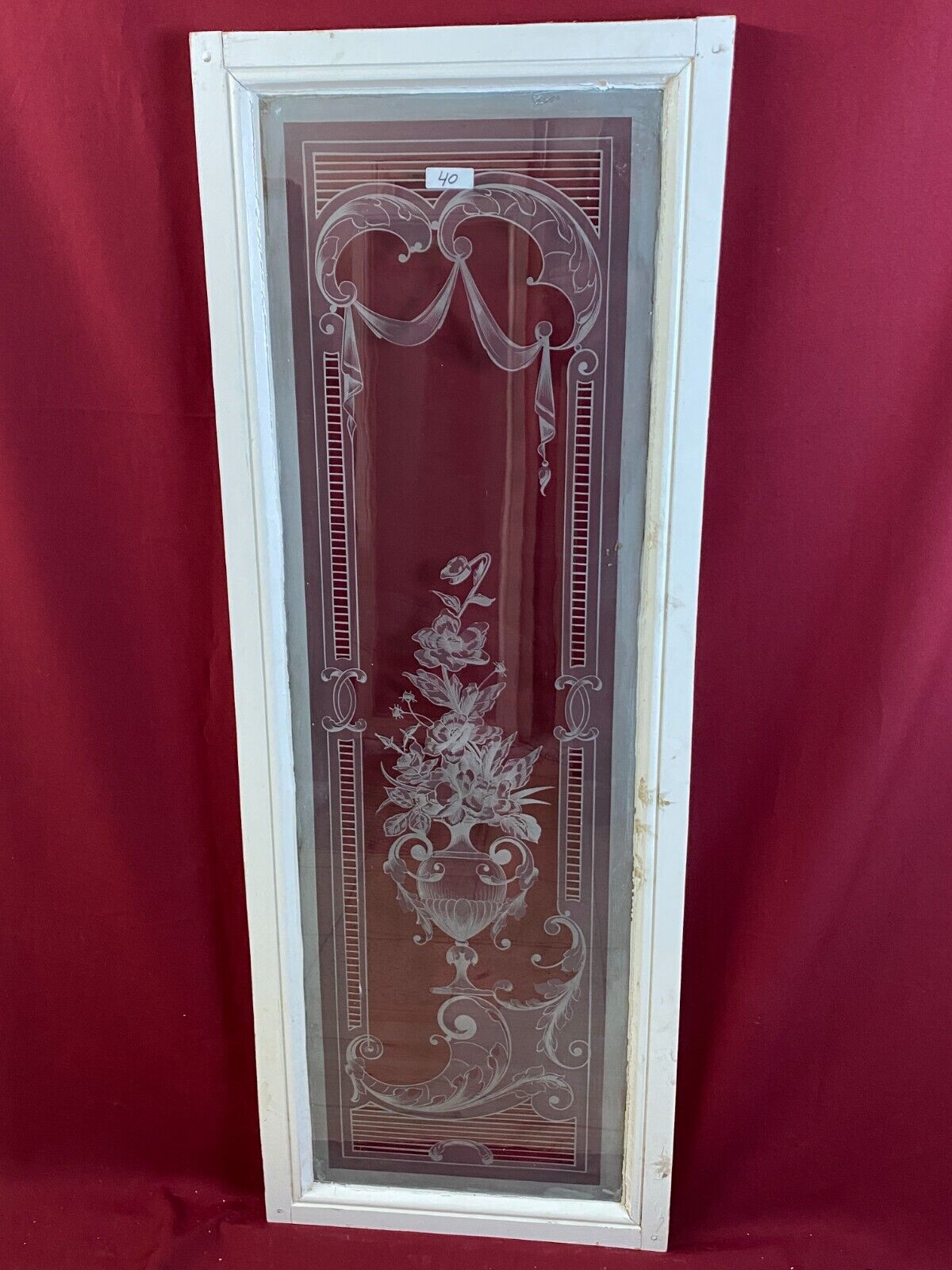 2x ANTIKE GLASSCHEIBE HISTORISMUS UM 1890 BLUMEN GIRLANDEN 43x141cm – Bild 10